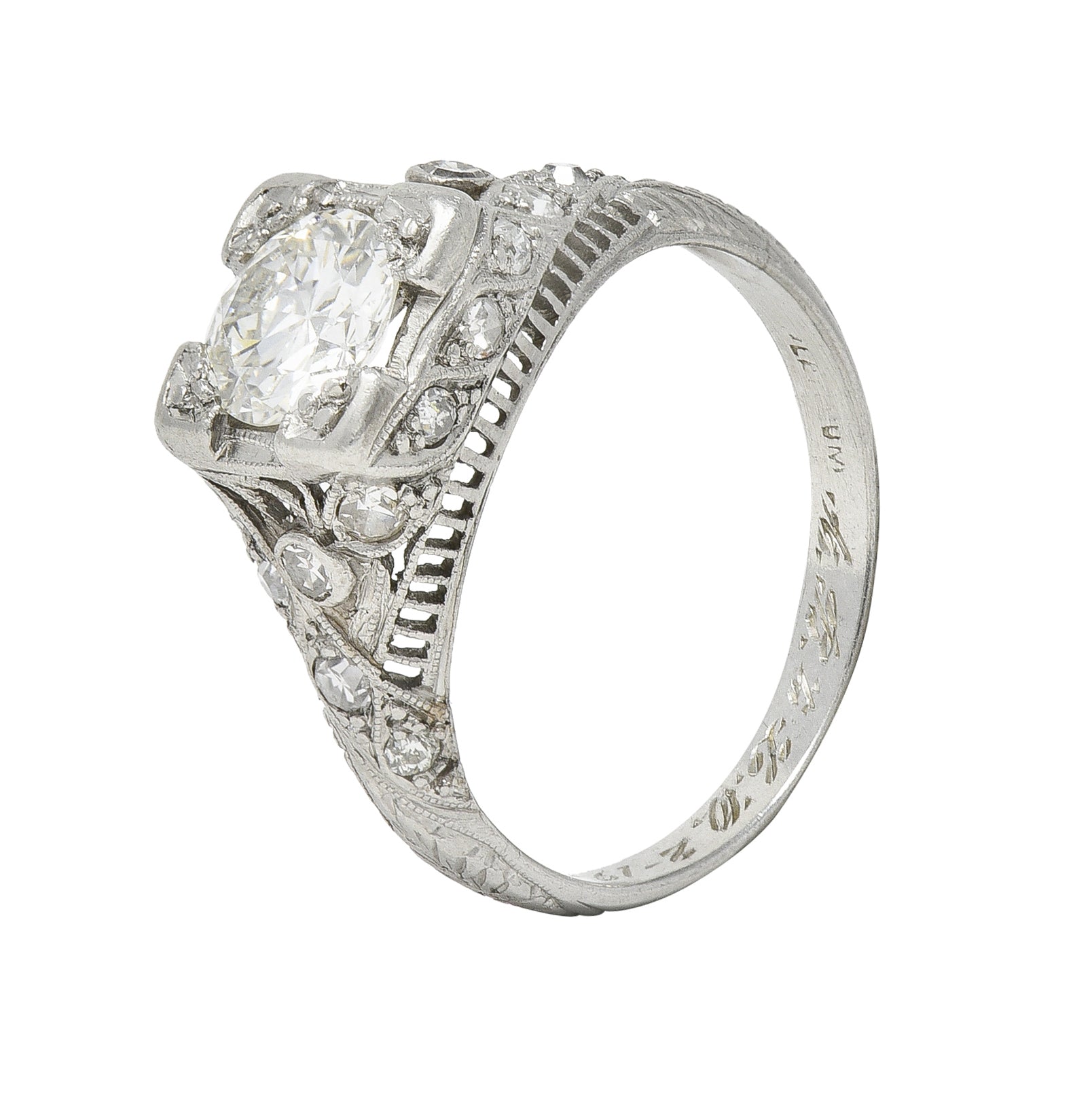 Art Deco 1928 1.18 CTW Old European Cut Diamond Platinum Twist Engagement Ring