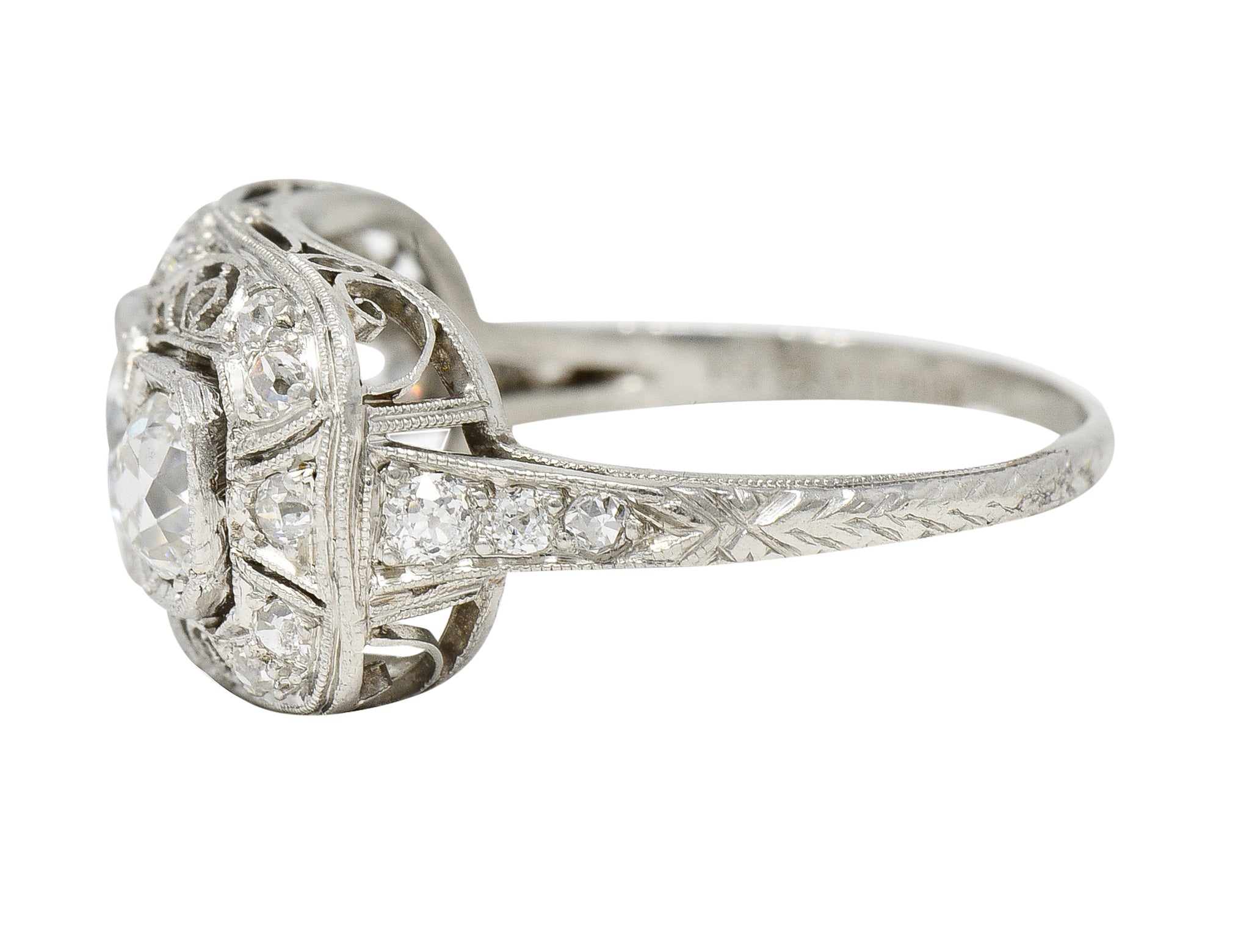 Art Deco 1.32 CTW Diamond Platinum Filigree Vintage Three Stone Ring