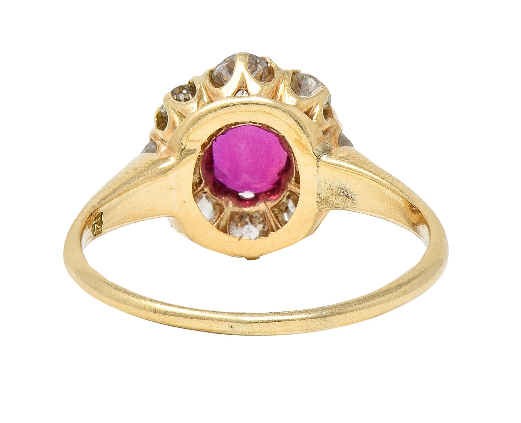 Victorian 1.43 CTW Ruby Diamond 14 Karat Yellow Gold Antique Cluster Ring