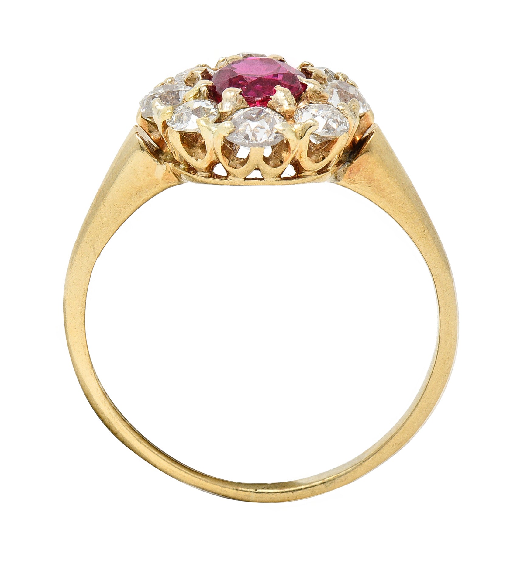 Victorian 1.43 CTW Ruby Diamond 14 Karat Yellow Gold Antique Cluster Ring