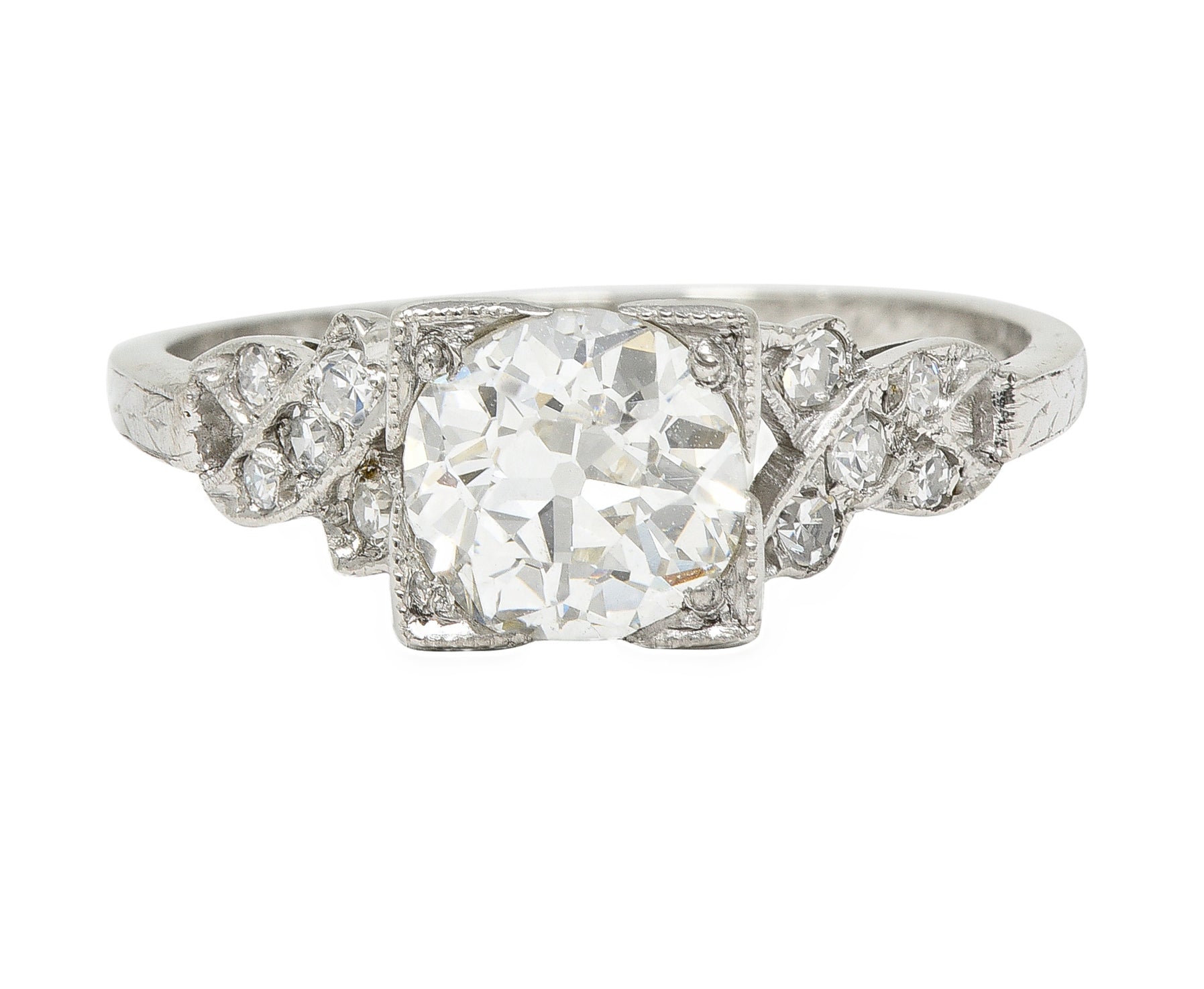 Art Deco 1.37 CTW European Diamond Platinum Ribbon Vintage Engagement Ring GIA