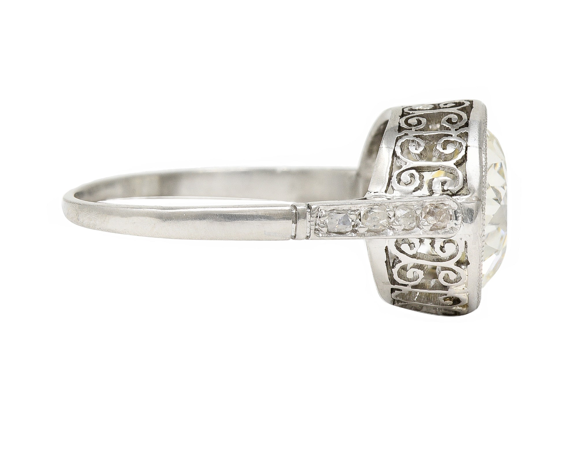 Art Deco 3.22 CTW European Diamond Platinum Bezel Vintage Engagement Ring GIA