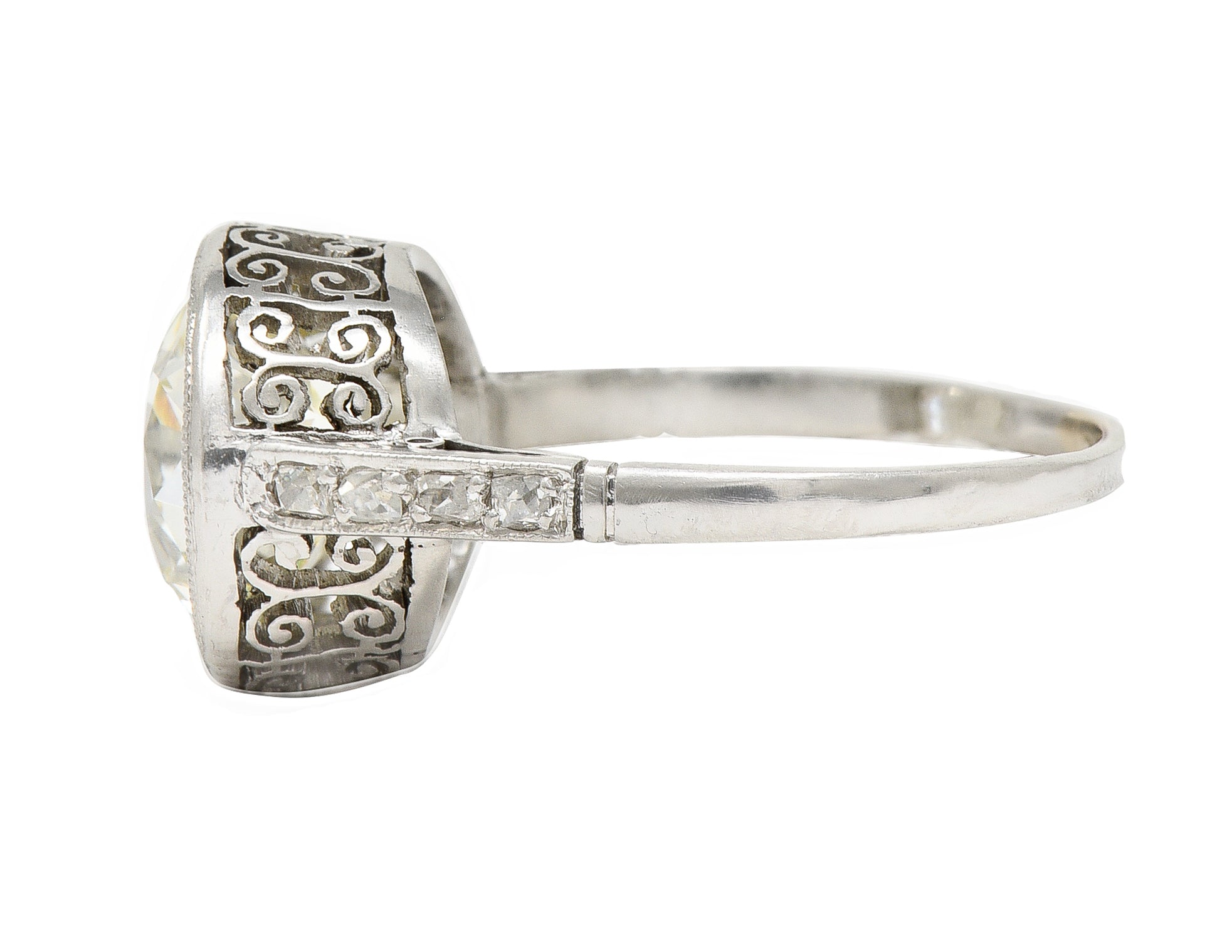 Art Deco 3.22 CTW European Diamond Platinum Bezel Vintage Engagement Ring GIA
