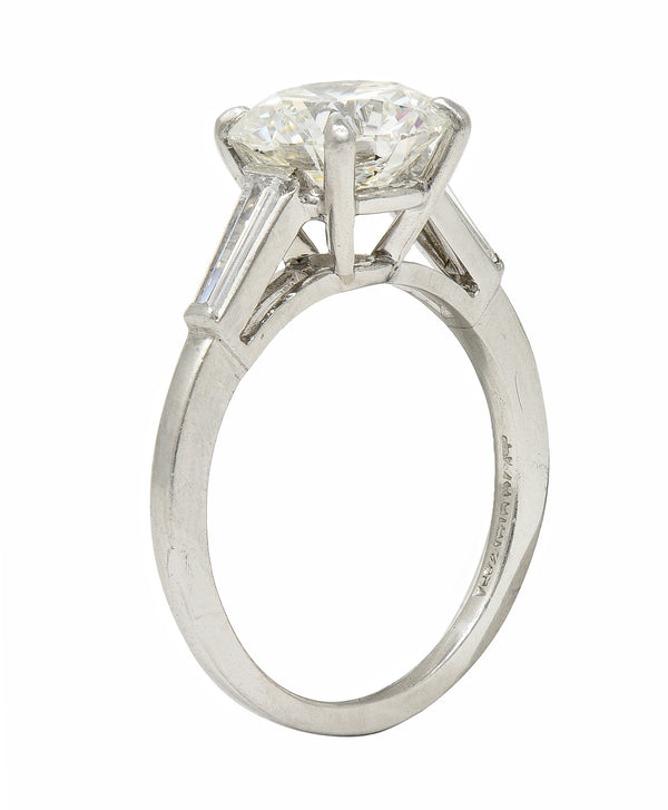 Mid-Century 2.88 CTW Diamond Platinum Vintage Three Stone Engagement Ring GIA