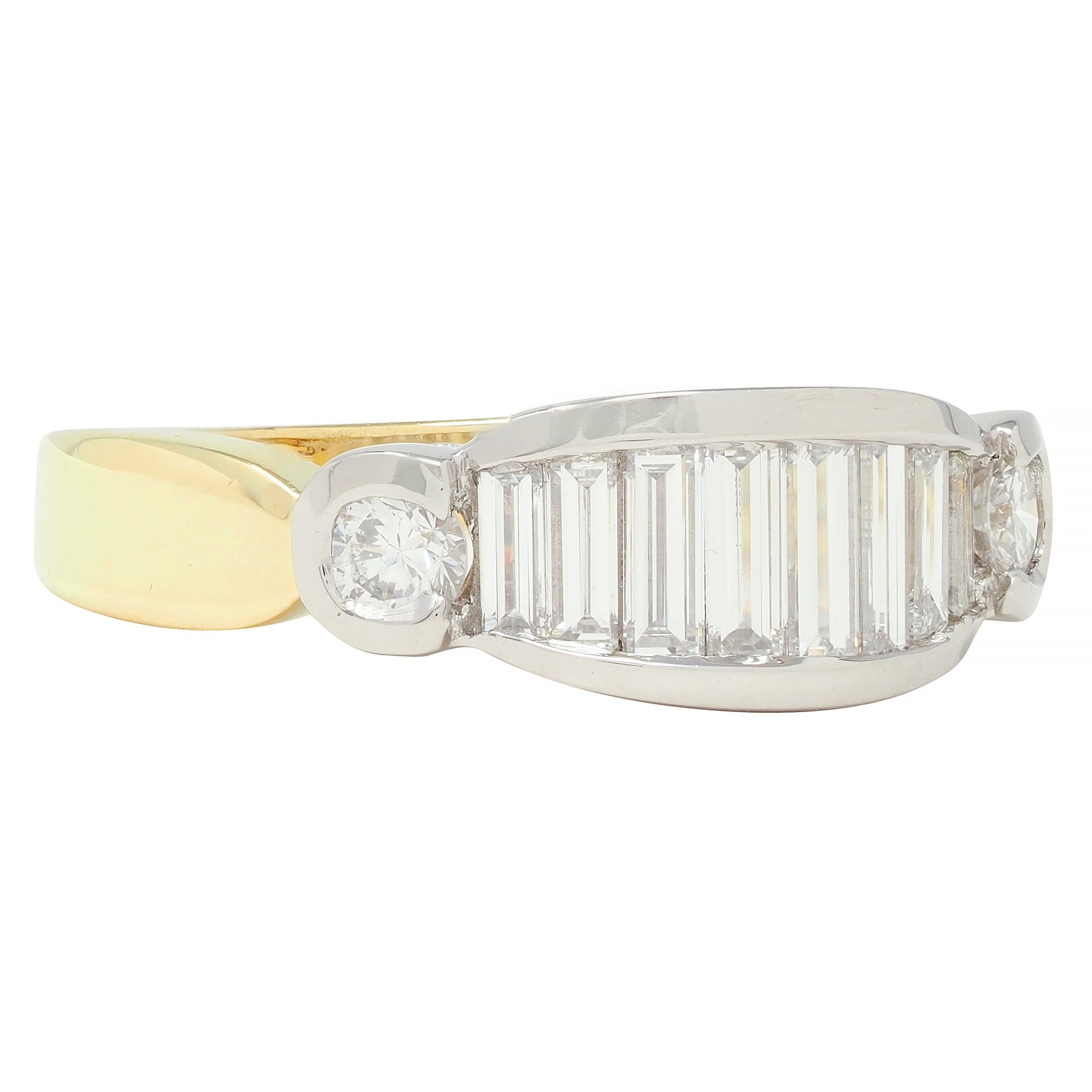 Henry Carré 0.90 CTW Diamond Platinum 18 Karat Yellow Gold Vintage Band Ring