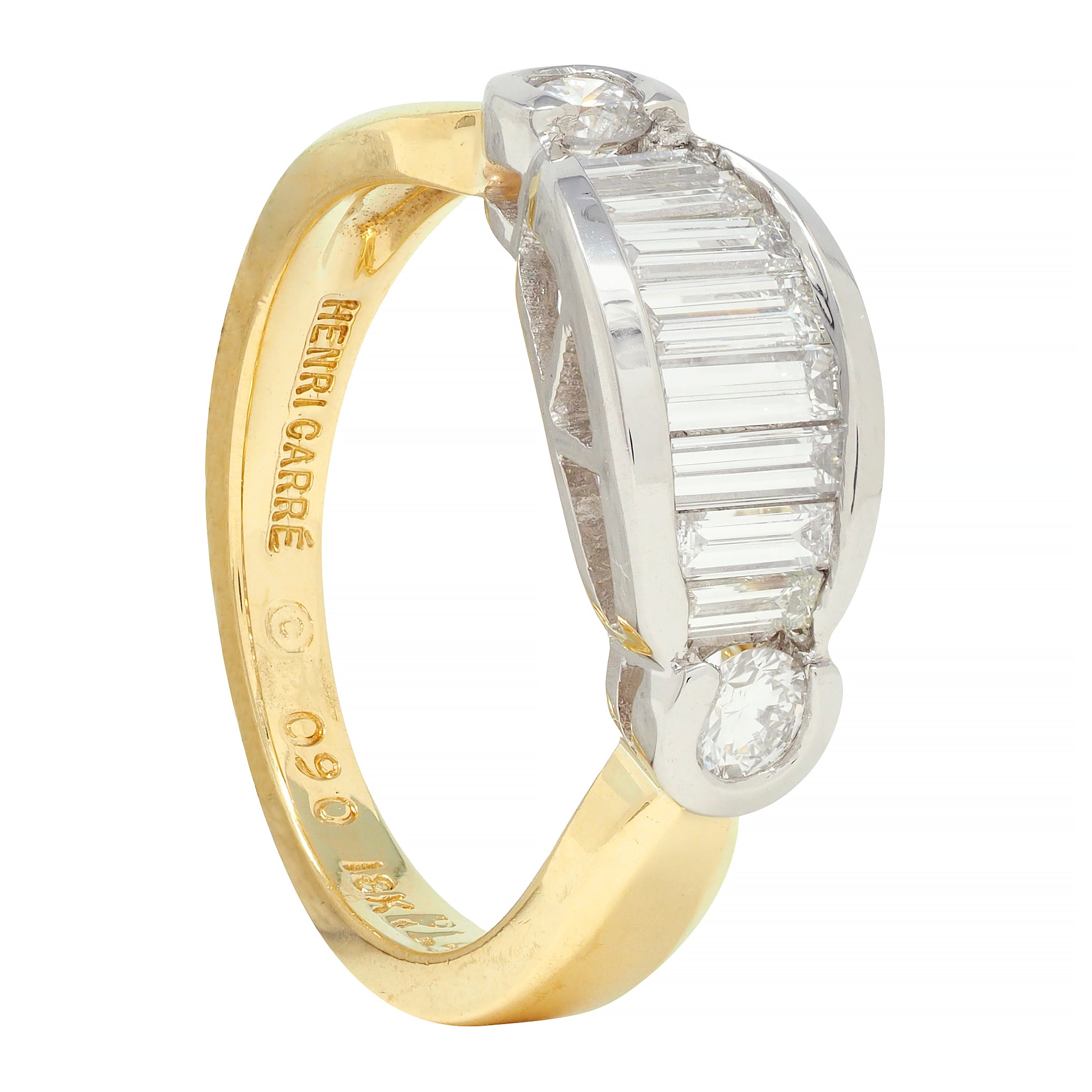 Henry Carré 0.90 CTW Diamond Platinum 18 Karat Yellow Gold Vintage Band Ring