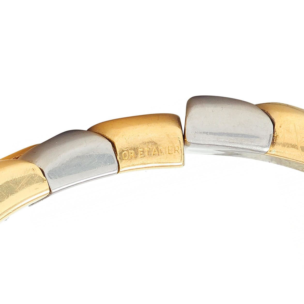 Bulgari 1980's 18 Karat Gold Stainless Steel Spiga Vintage Cuff Bracelet