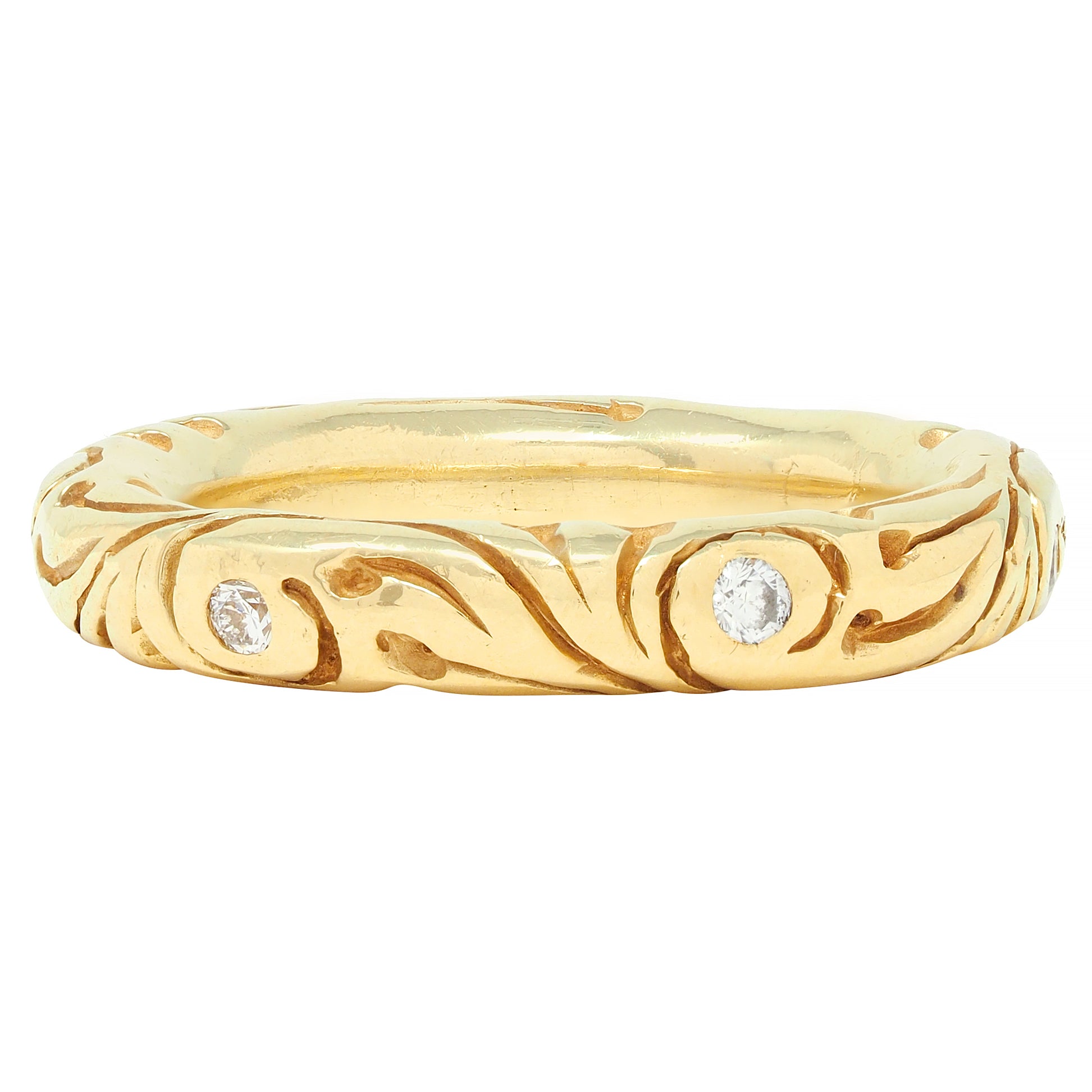 Vintage Diamond 18 Karat Yellow Gold Scroll Band Ring