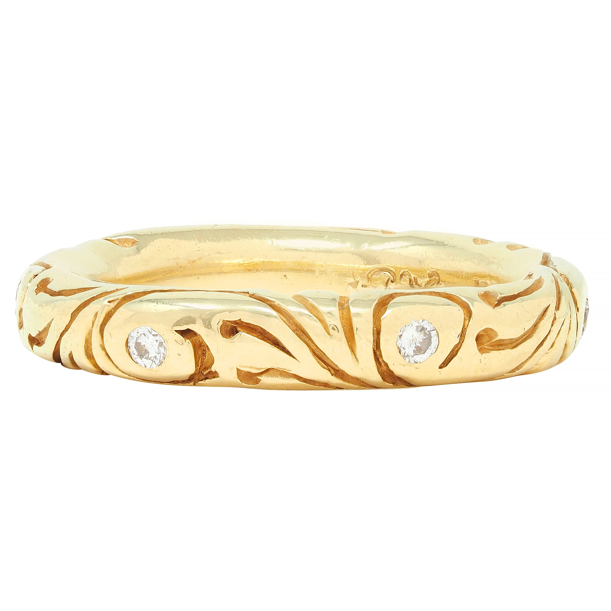 Vintage Diamond 18 Karat Yellow Gold Scroll Band Ring
