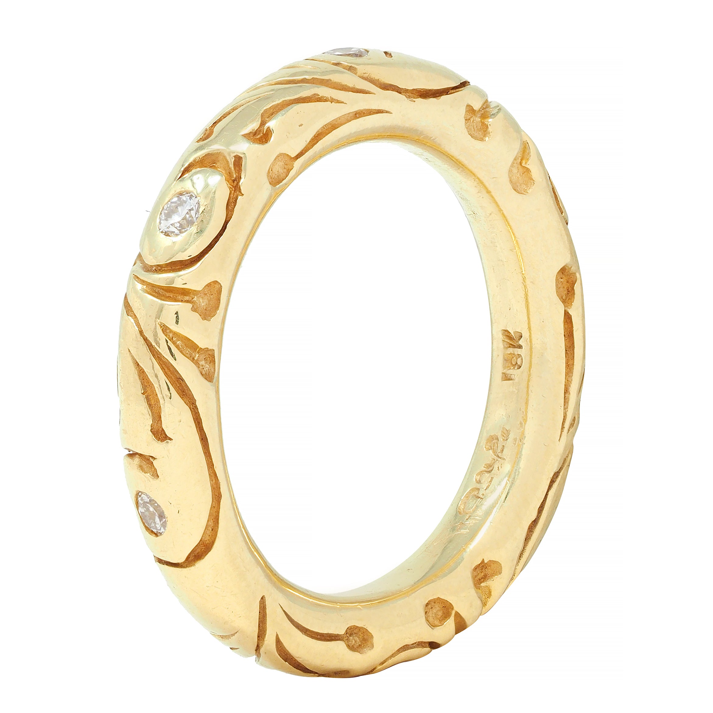 Vintage Diamond 18 Karat Yellow Gold Scroll Band Ring