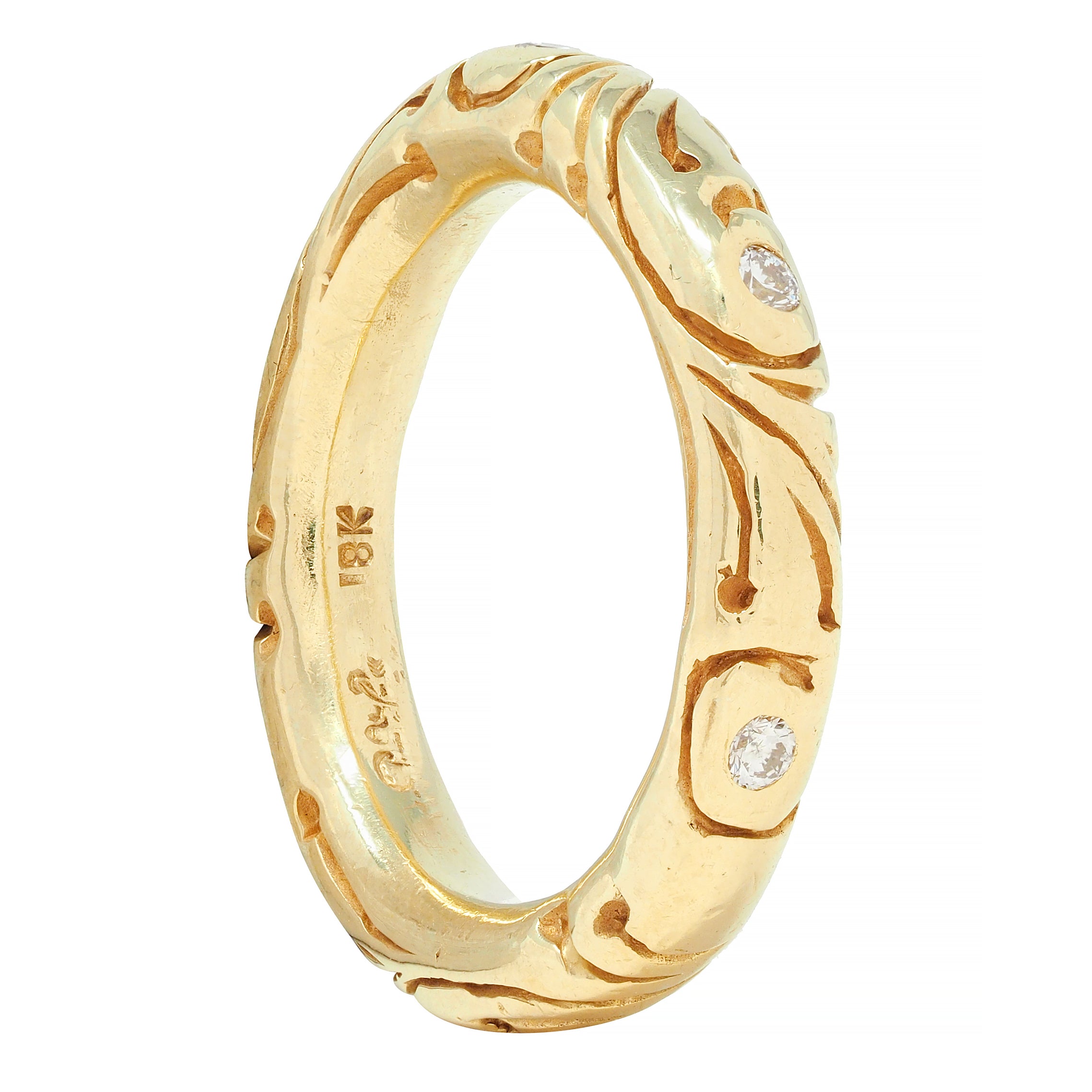 Vintage Diamond 18 Karat Yellow Gold Scroll Band Ring