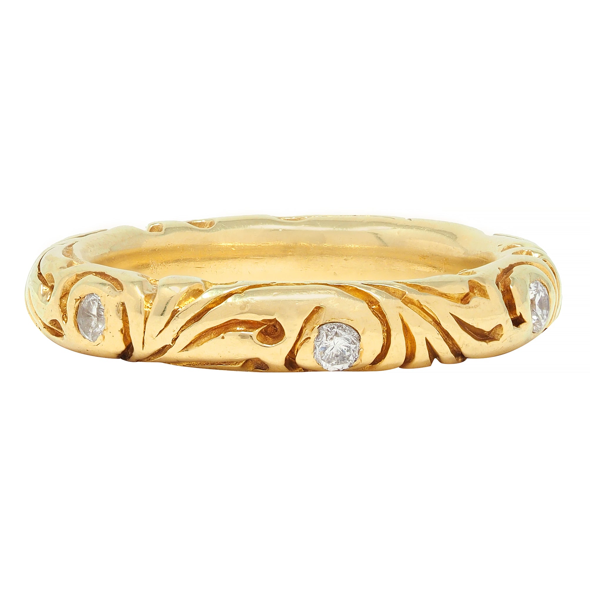 Vintage Diamond 18 Karat Yellow Gold Scroll Band Ring