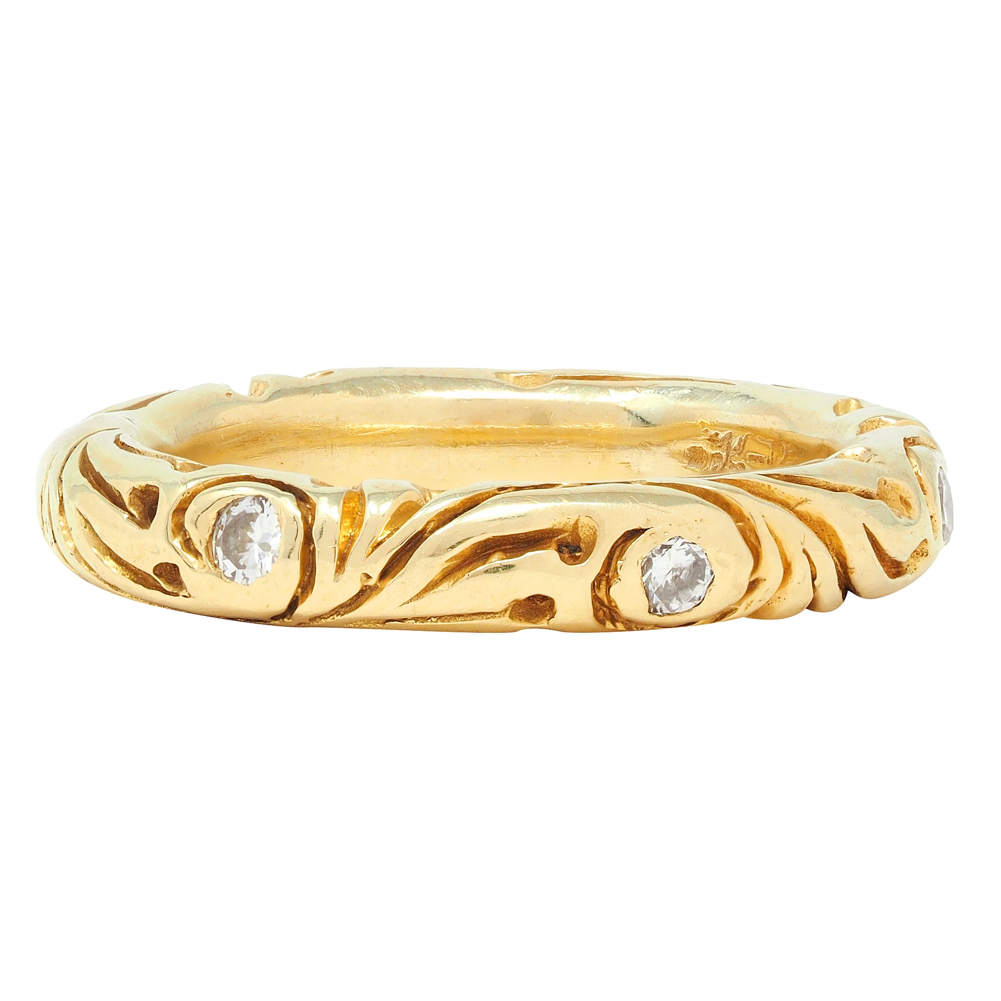 Vintage Diamond 18 Karat Yellow Gold Scroll Band Ring