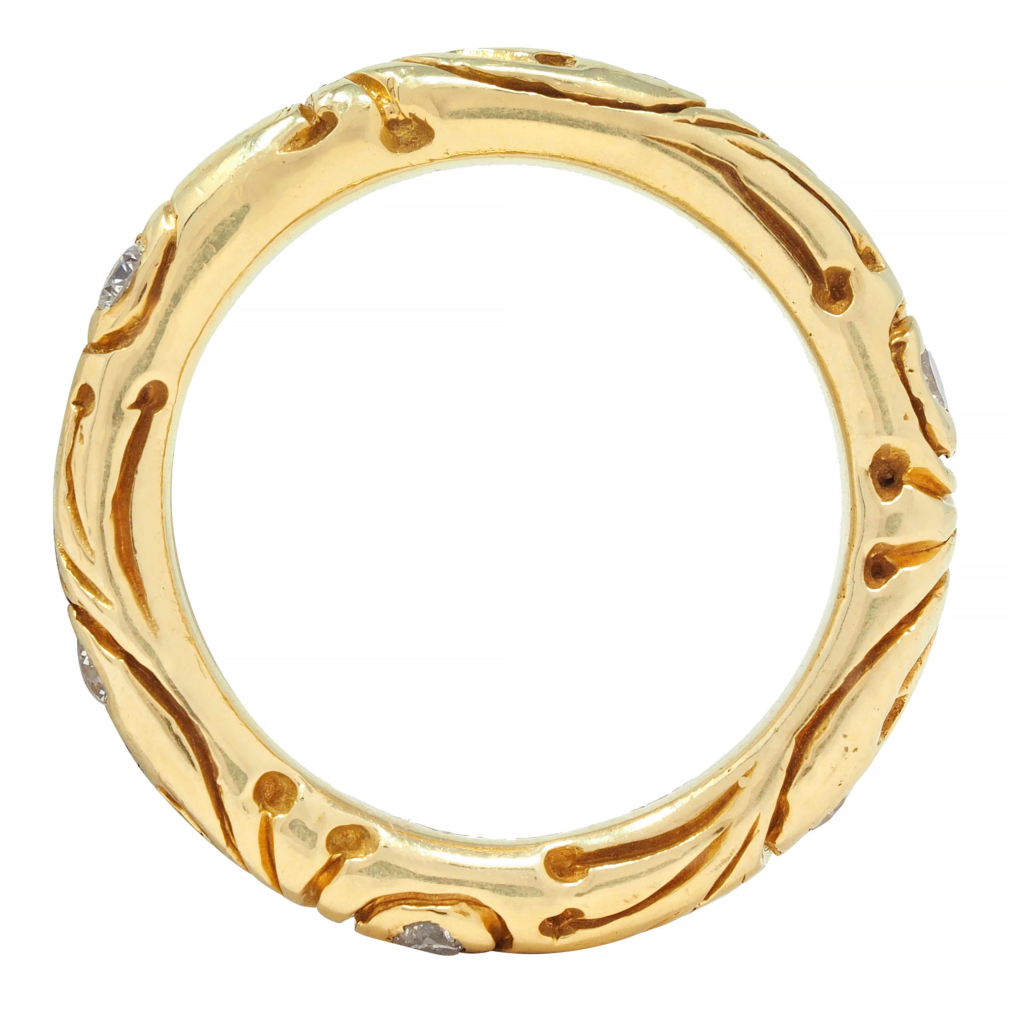 Vintage Diamond 18 Karat Yellow Gold Scroll Band Ring
