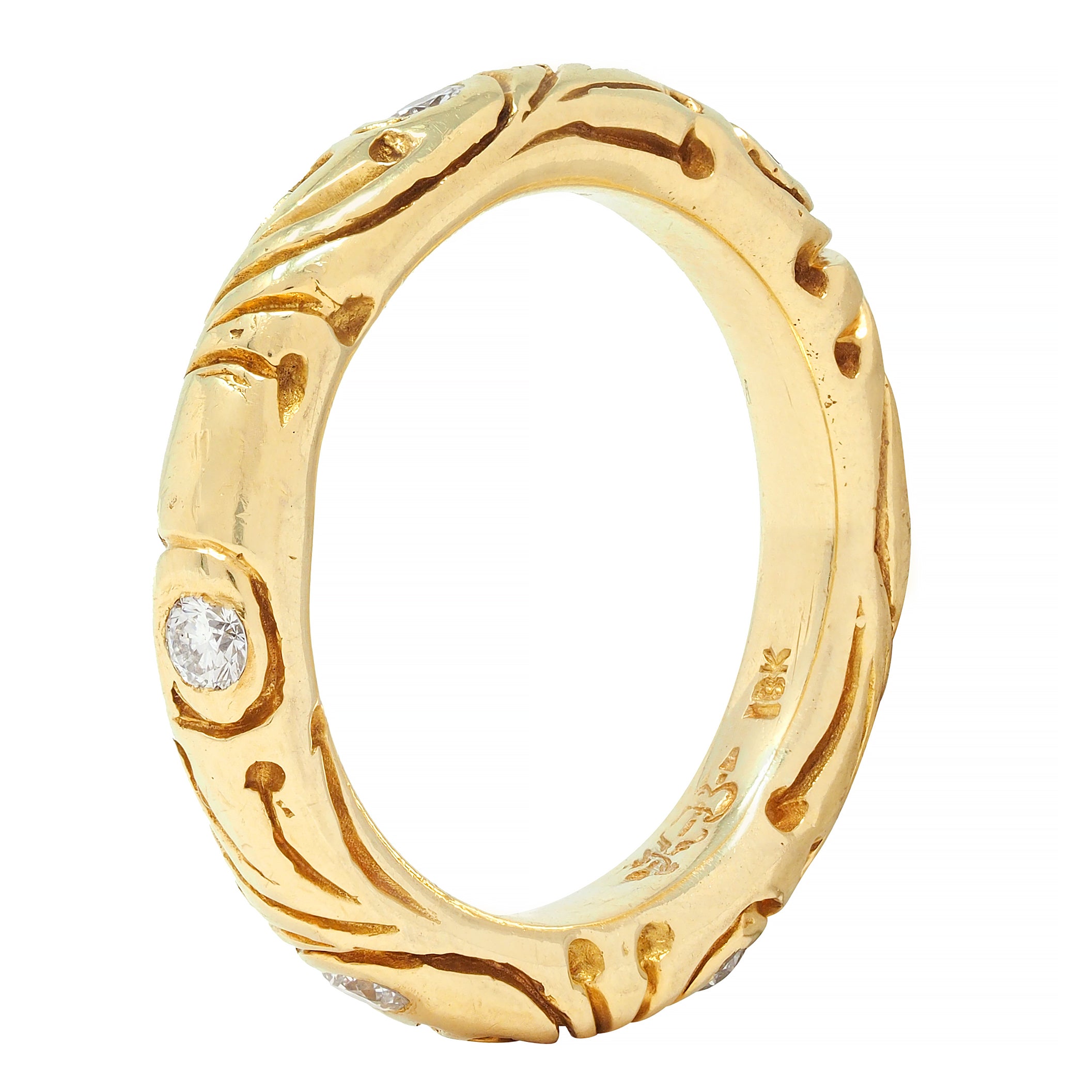 Vintage Diamond 18 Karat Yellow Gold Scroll Band Ring