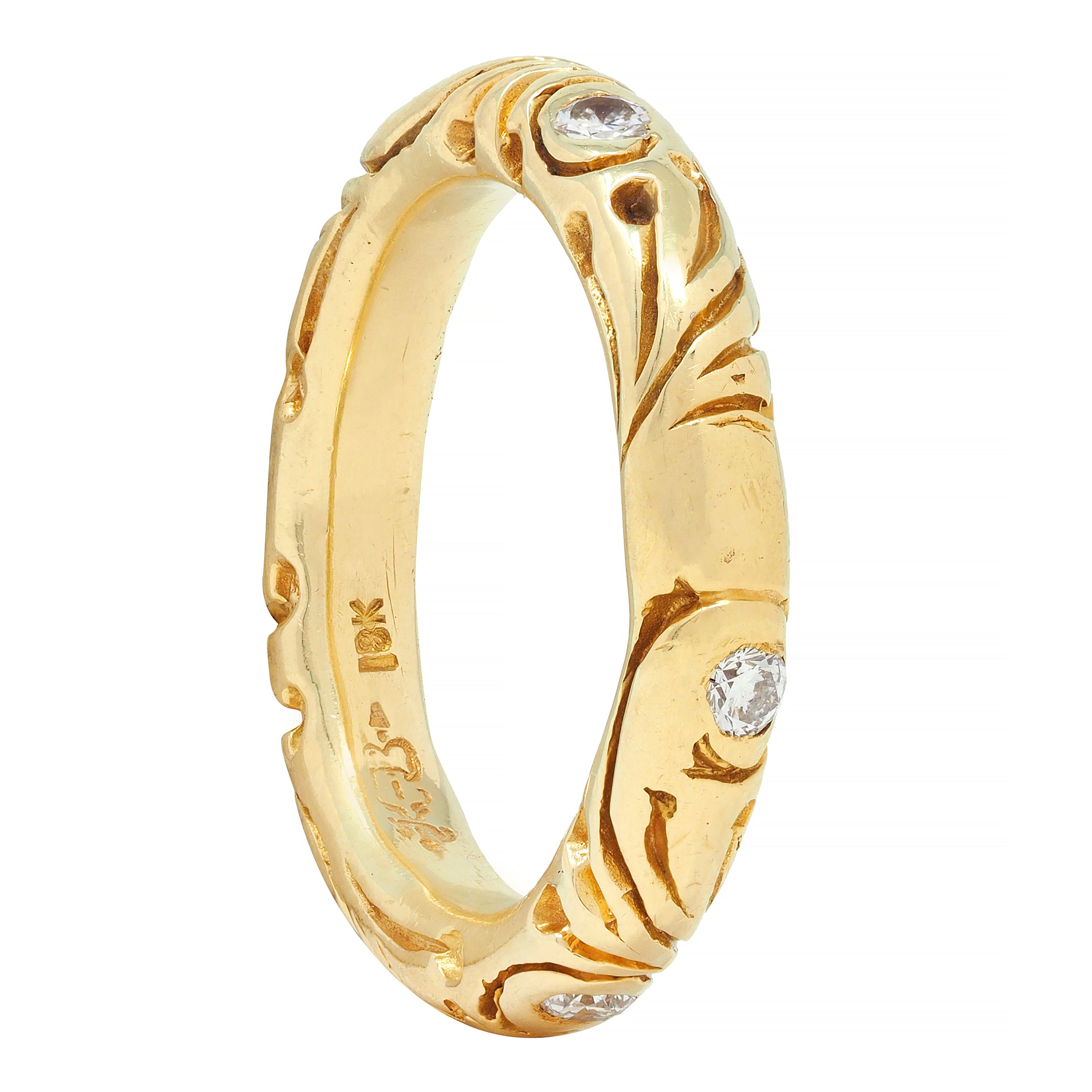 Vintage Diamond 18 Karat Yellow Gold Scroll Band Ring