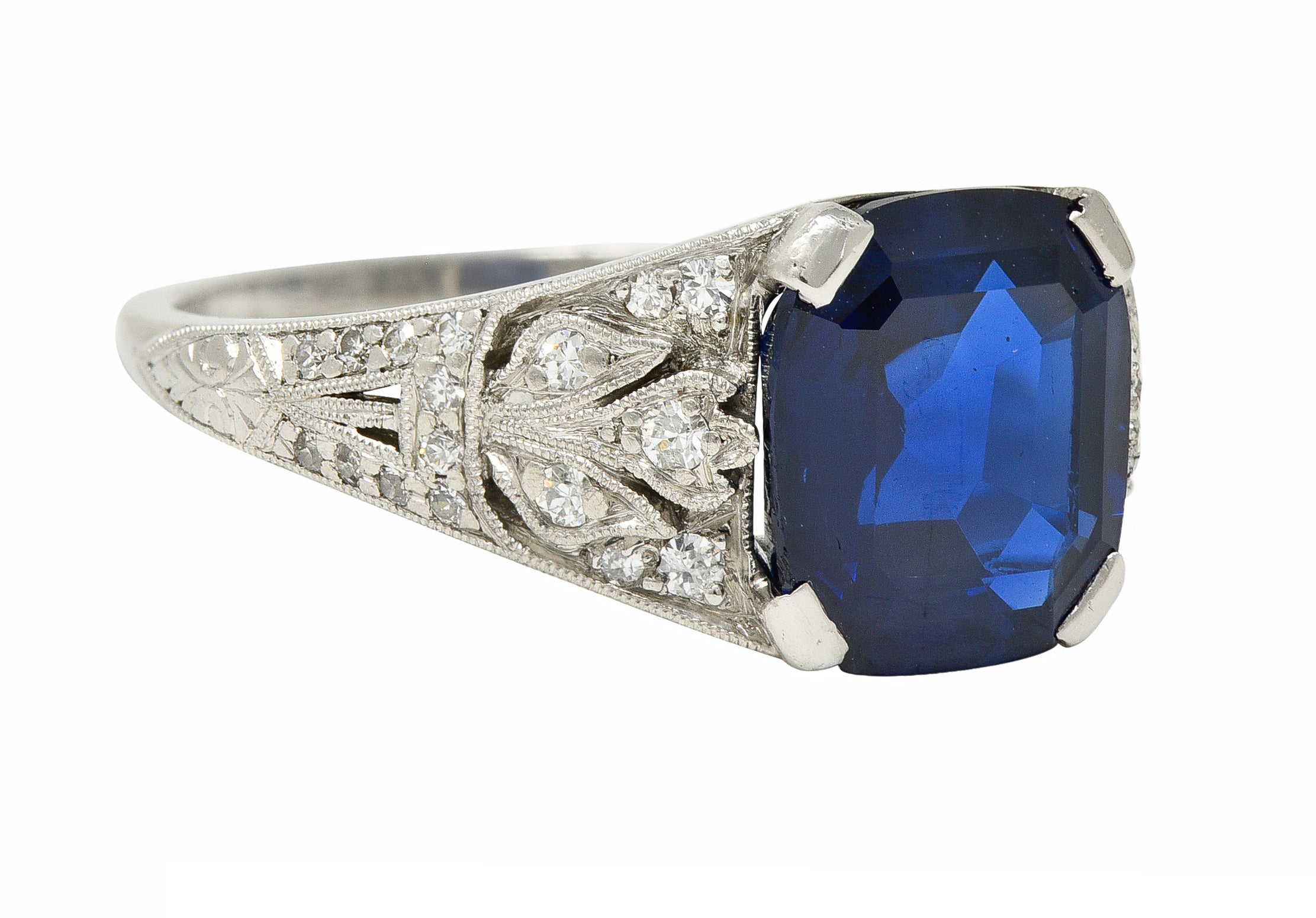 J.E. Caldwell Art Deco 3.90 CTW No Heat Sapphire Diamond Platinum Ring GIA