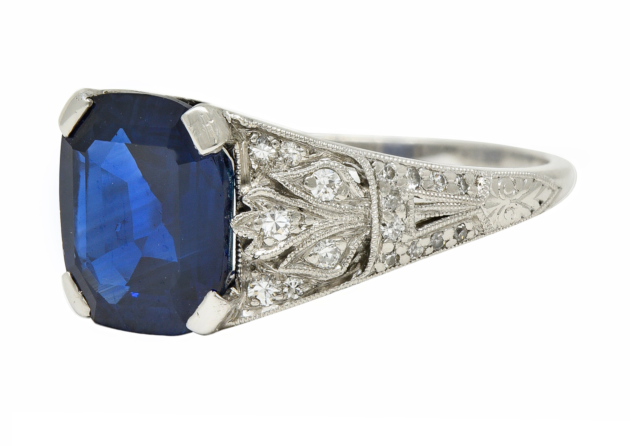 J.E. Caldwell Art Deco 3.90 CTW No Heat Sapphire Diamond Platinum Ring GIA