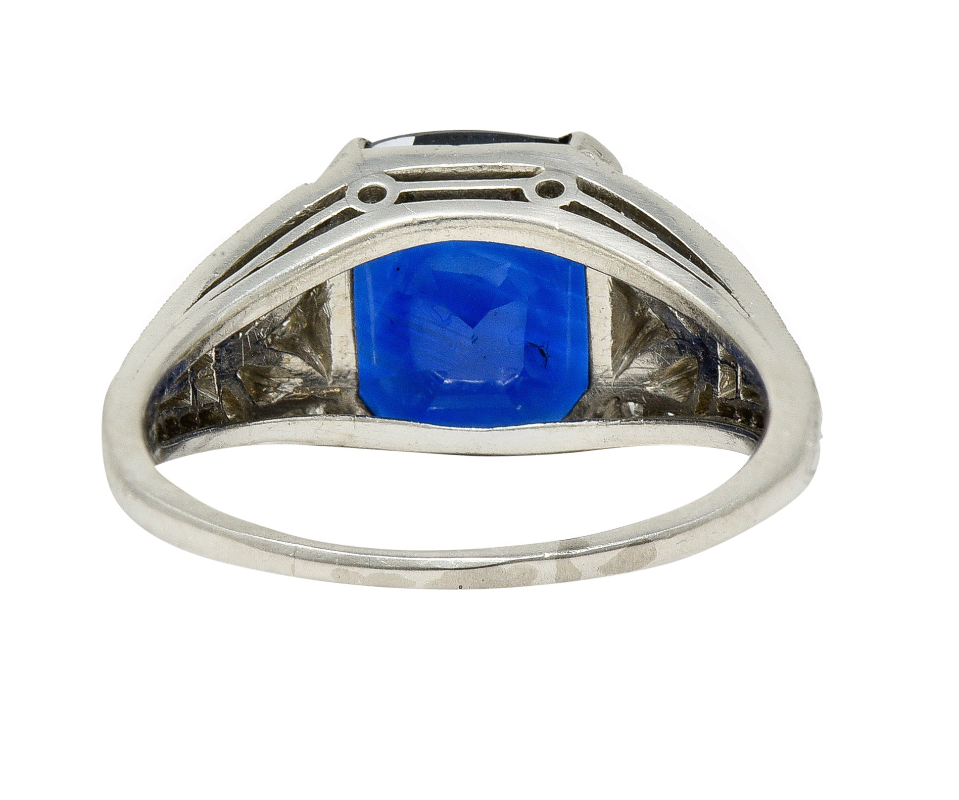 J.E. Caldwell Art Deco 3.90 CTW No Heat Sapphire Diamond Platinum Ring GIA