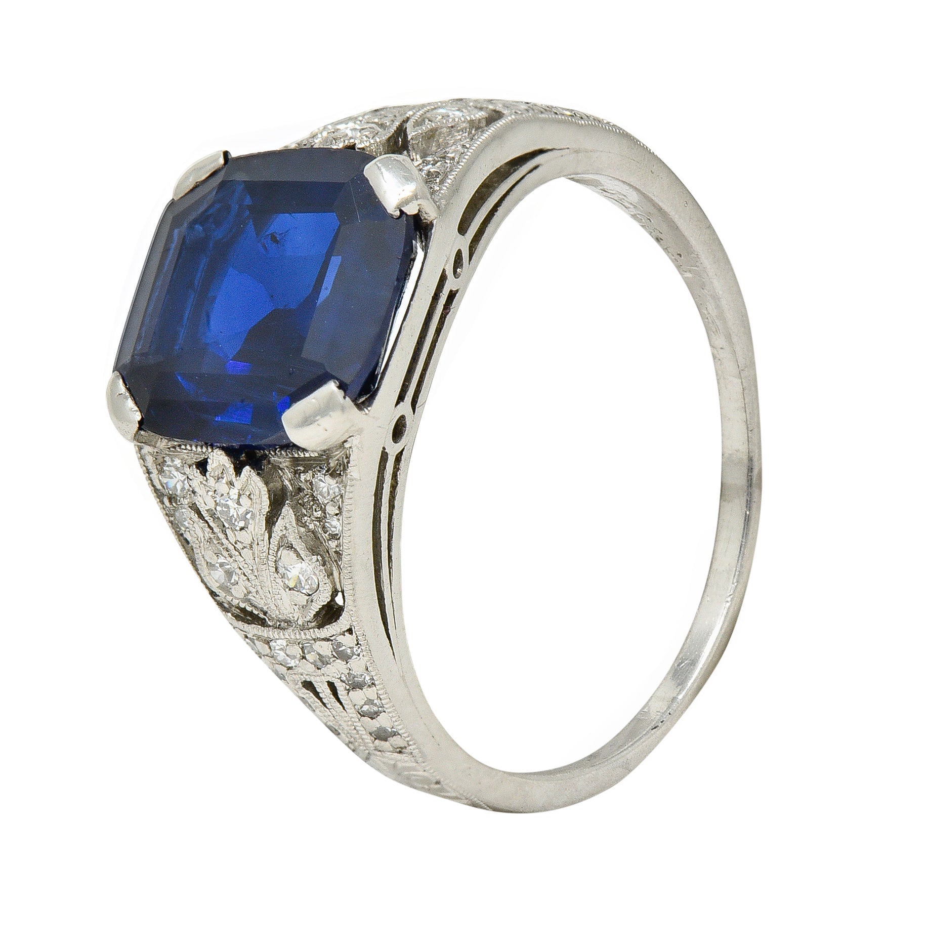 J.E. Caldwell Art Deco 3.90 CTW No Heat Sapphire Diamond Platinum Ring GIA