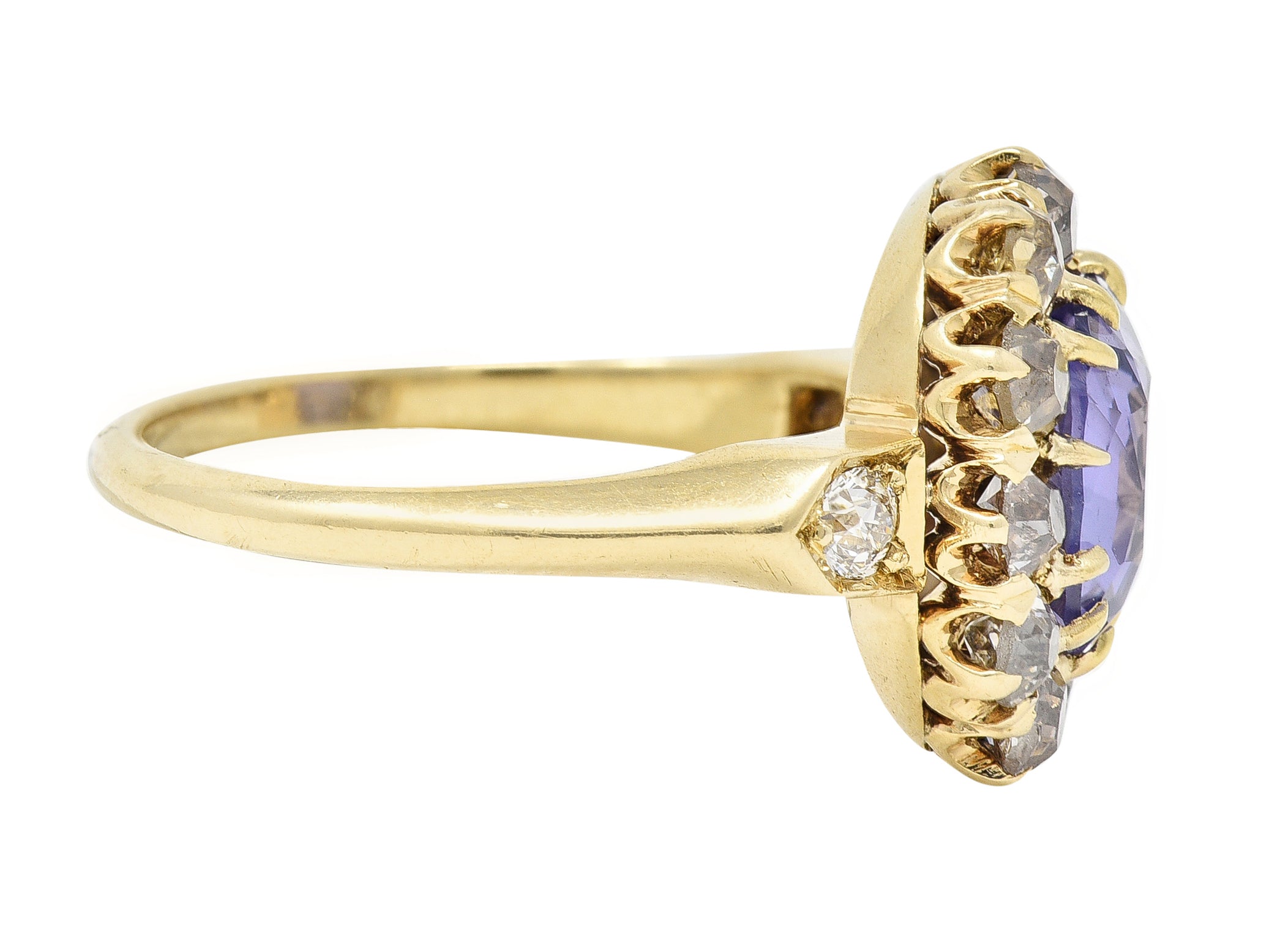 Victorian 3.56 CTW No Heat Purple Sapphire Diamond 18 Karat Gold Ring GIA