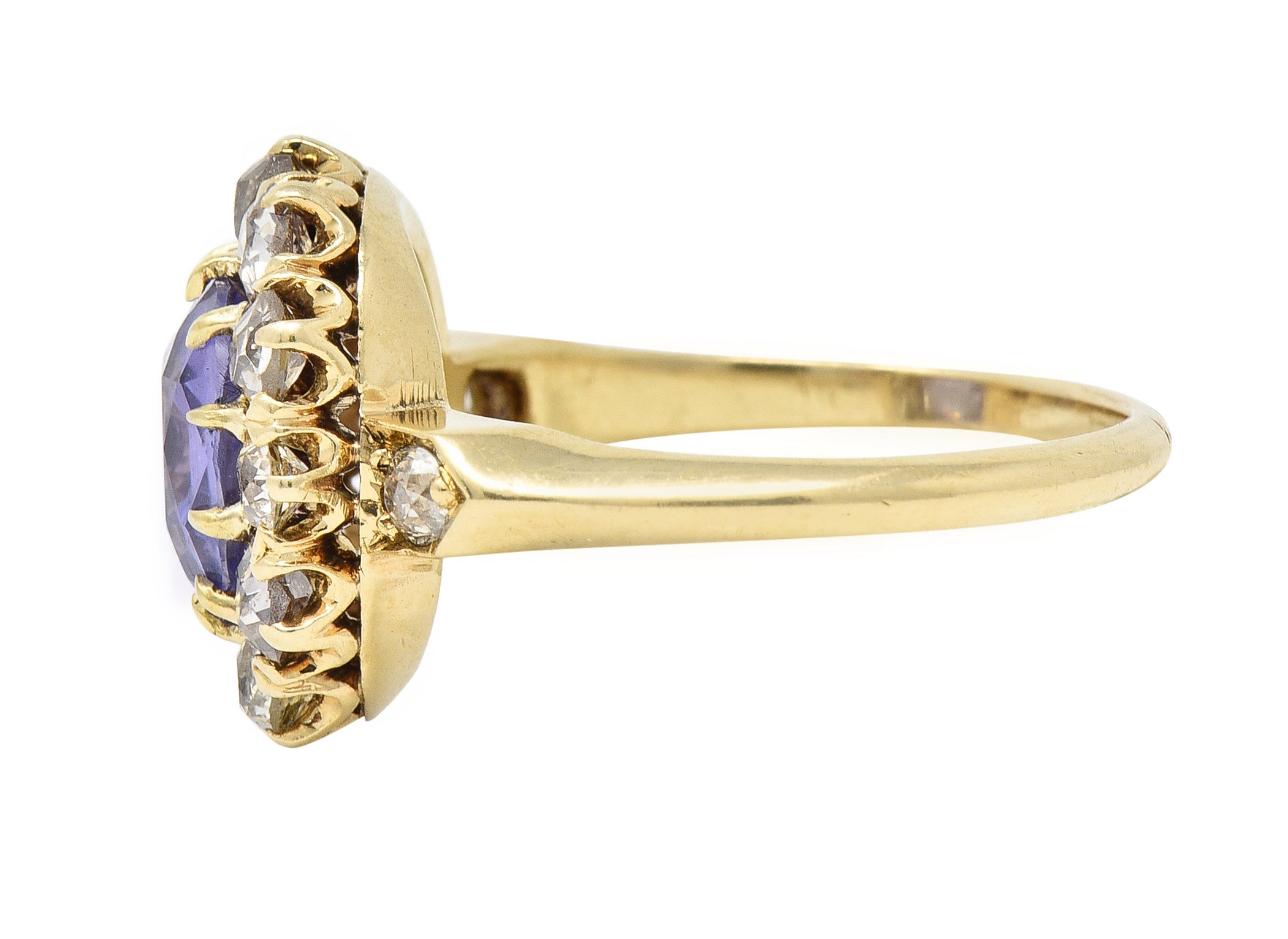 Victorian 3.56 CTW No Heat Purple Sapphire Diamond 18 Karat Gold Ring GIA