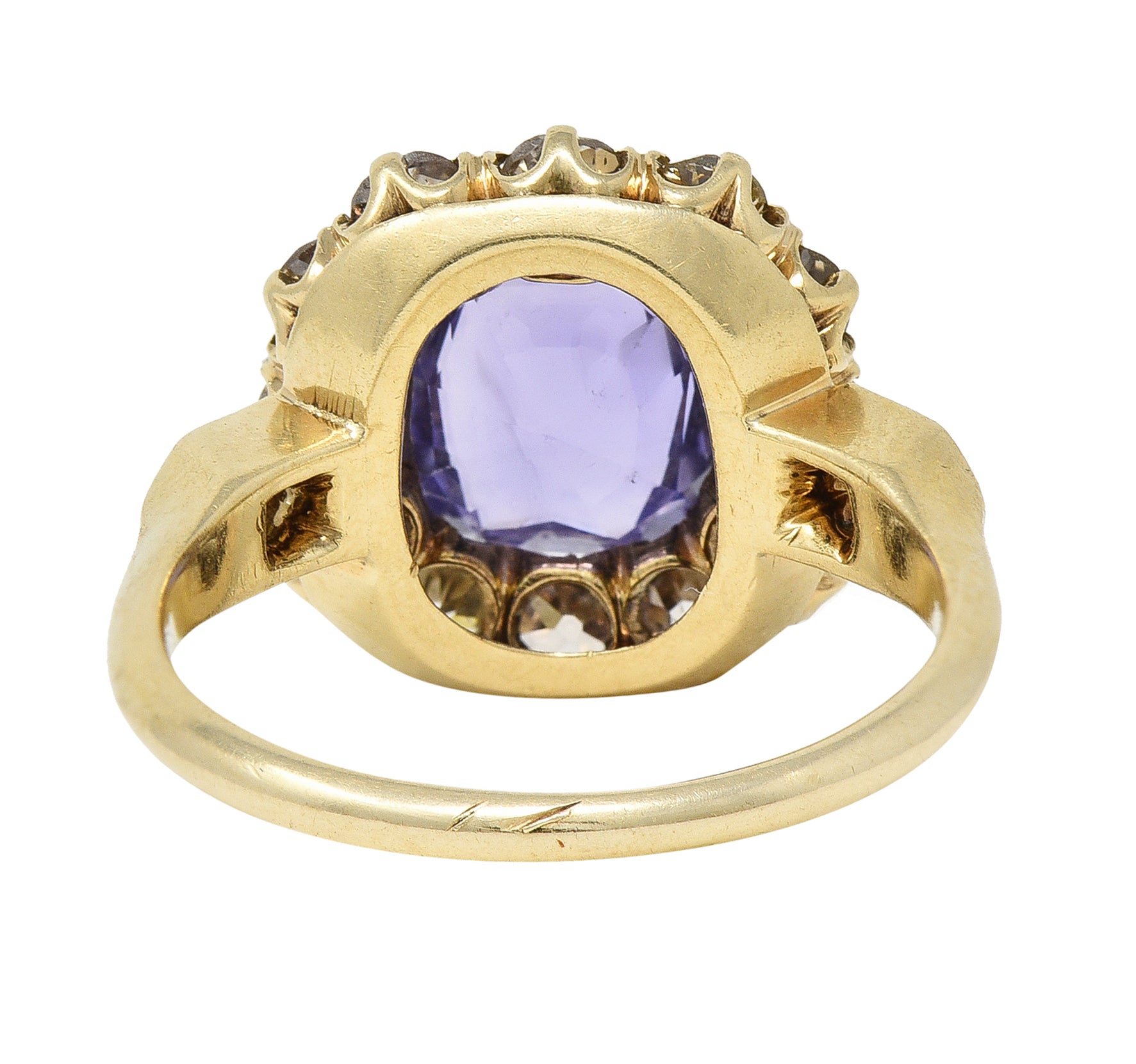 Victorian 3.56 CTW No Heat Purple Sapphire Diamond 18 Karat Gold Ring GIA