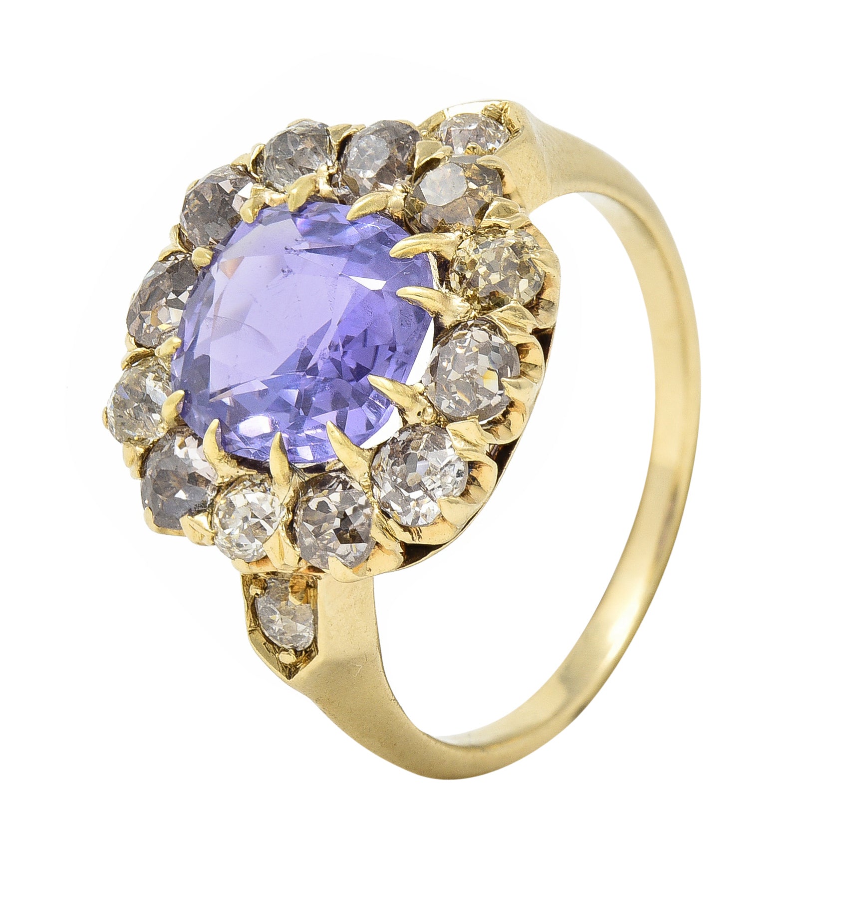 Victorian 3.56 CTW No Heat Purple Sapphire Diamond 18 Karat Gold Ring GIA