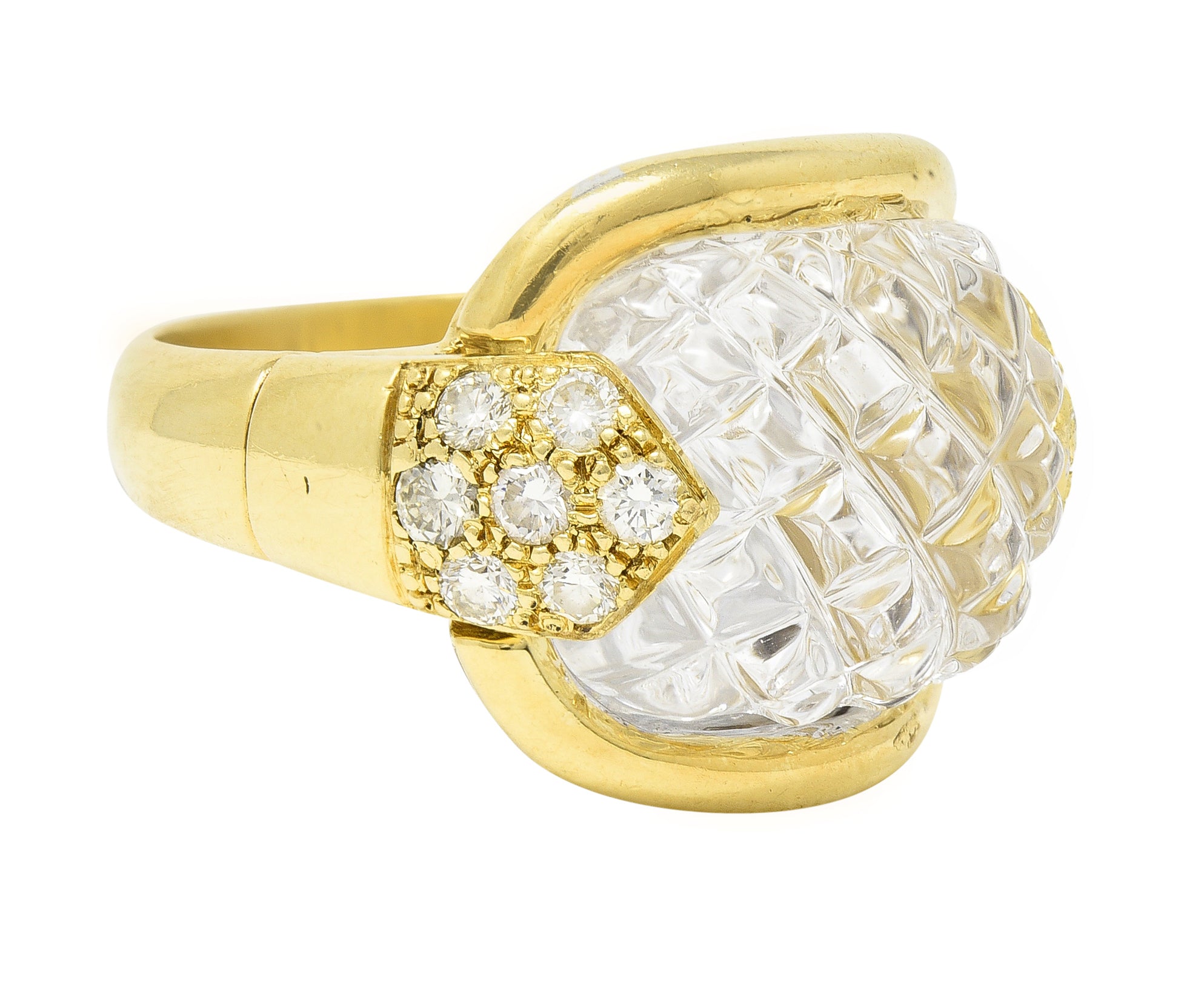 Sabbadini Diamond Rock Crystal Quartz 18 Karat Yellow Gold Vintage Ring