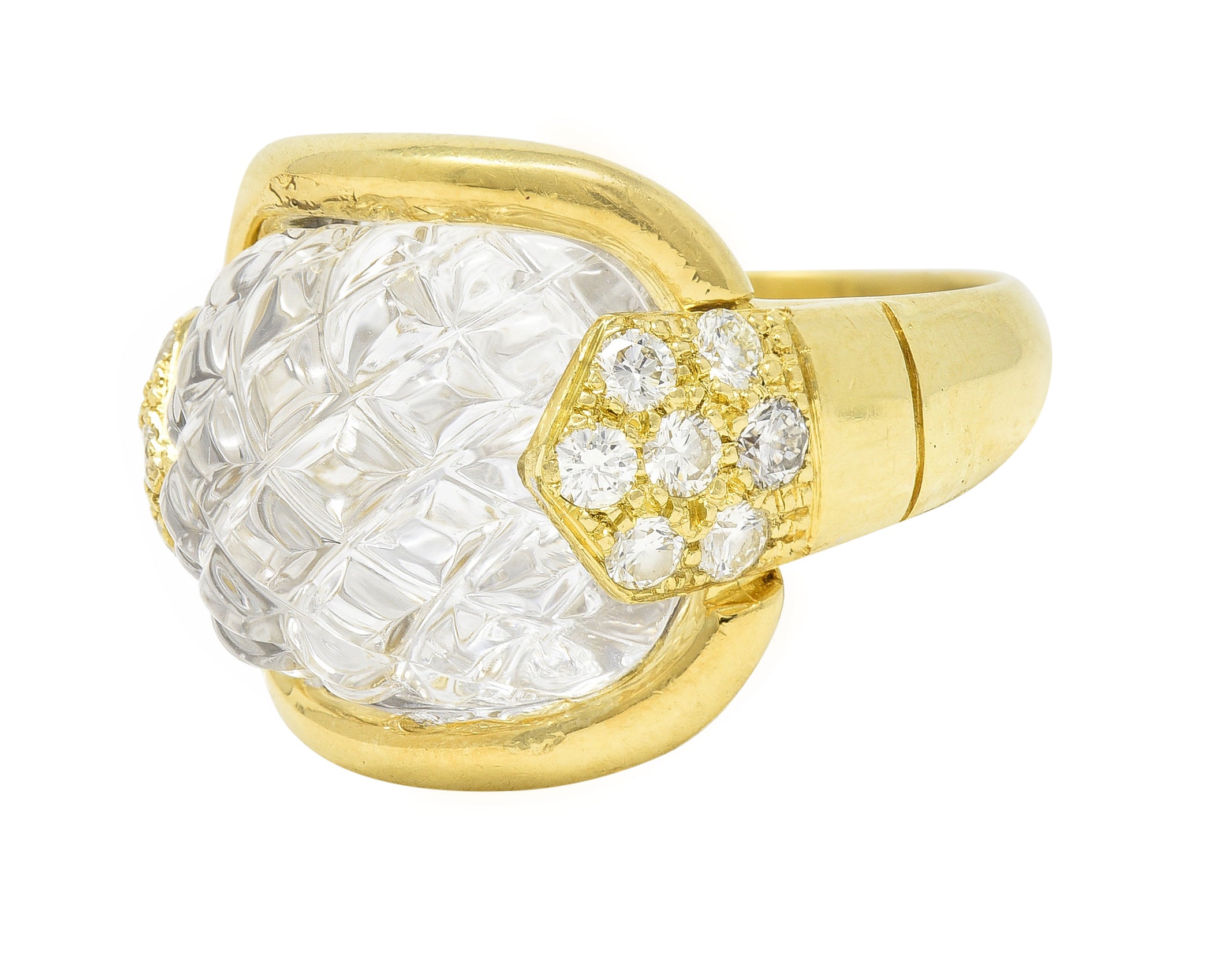 Sabbadini Diamond Rock Crystal Quartz 18 Karat Yellow Gold Vintage Ring