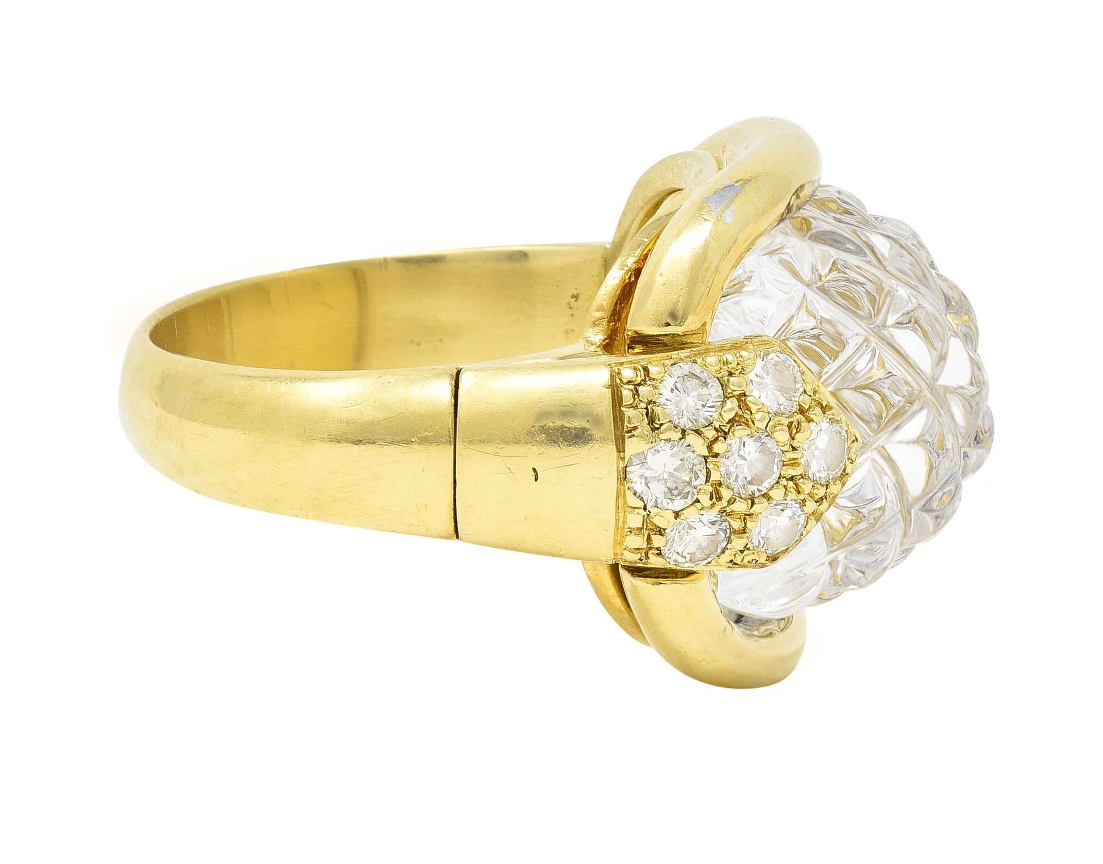 Sabbadini Diamond Rock Crystal Quartz 18 Karat Yellow Gold Vintage Ring