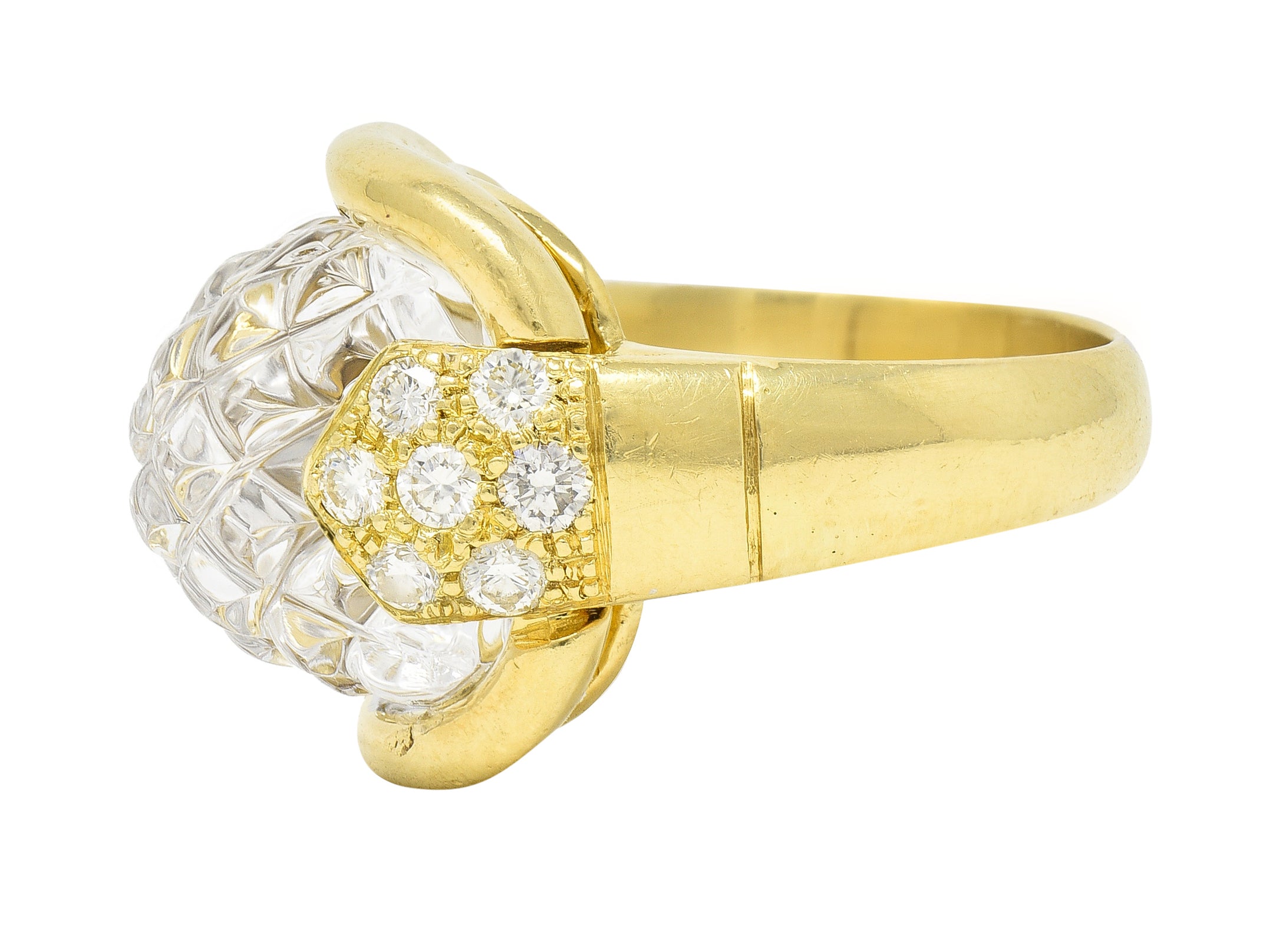 Sabbadini Diamond Rock Crystal Quartz 18 Karat Yellow Gold Vintage Ring