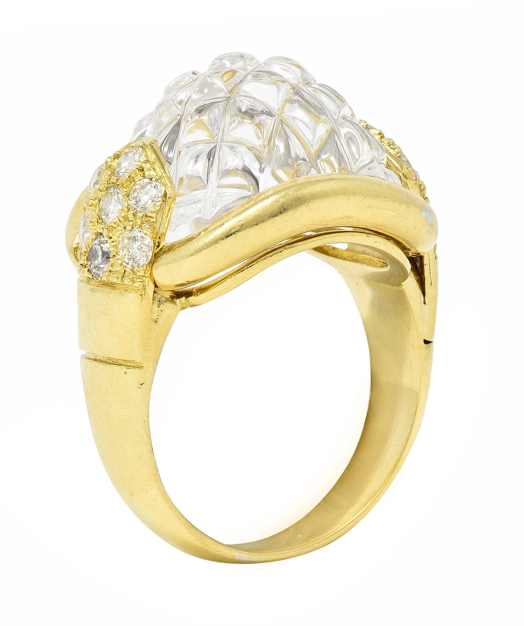 Sabbadini Diamond Rock Crystal Quartz 18 Karat Yellow Gold Vintage Ring