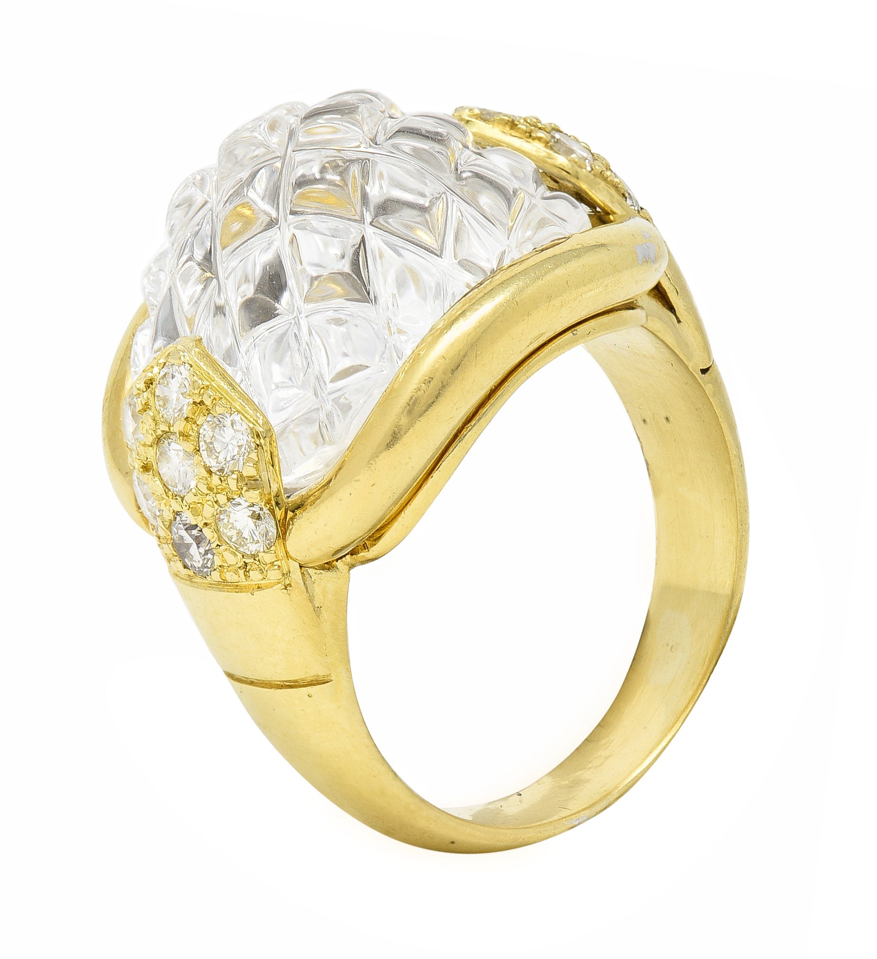 Sabbadini Diamond Rock Crystal Quartz 18 Karat Yellow Gold Vintage Ring