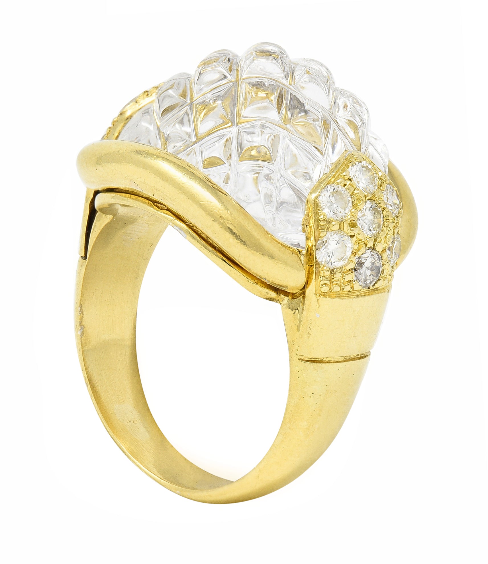 Sabbadini Diamond Rock Crystal Quartz 18 Karat Yellow Gold Vintage Ring