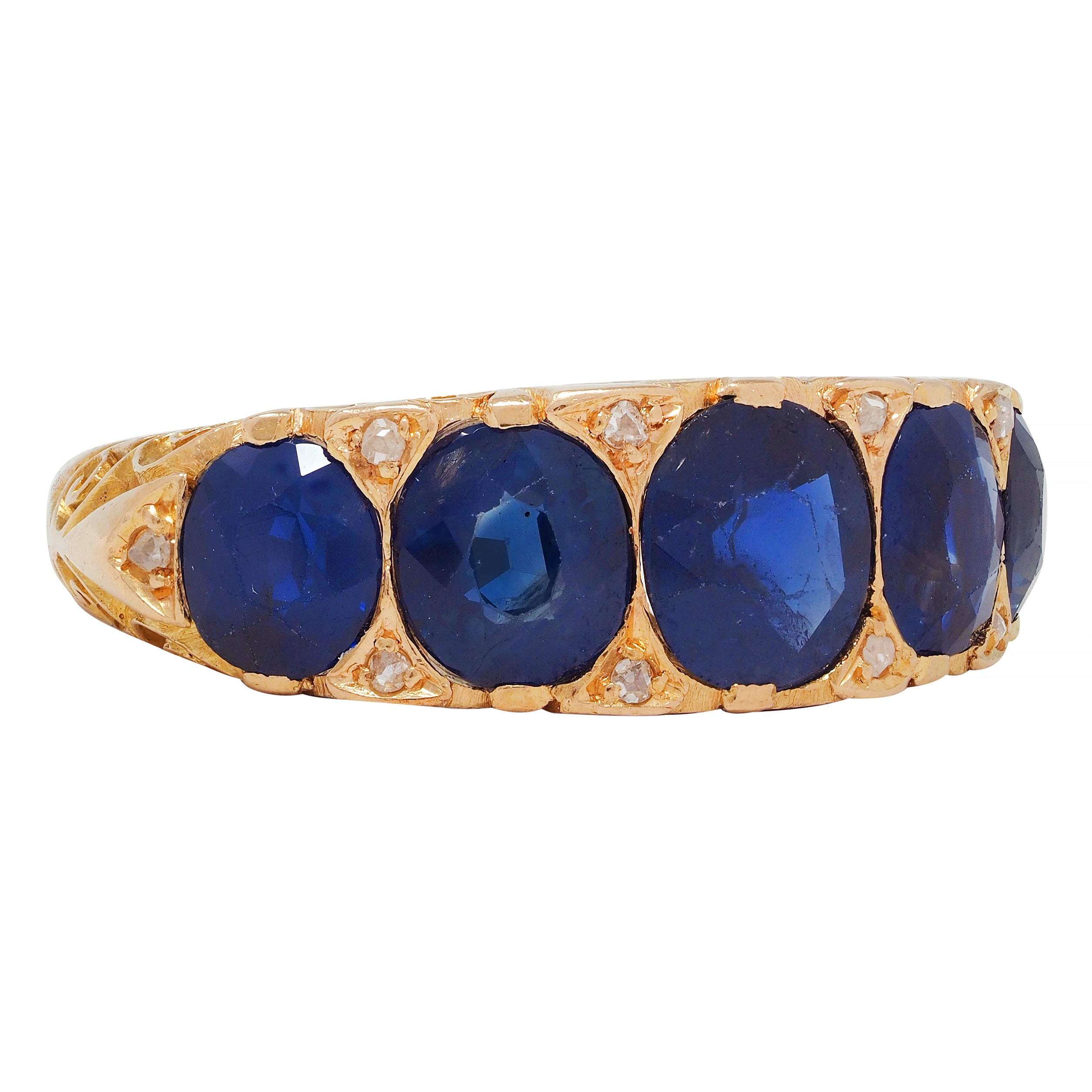 Victorian 4.10 CTW No Heat Sapphire Diamond 18 Karat Gold Antique Band Ring GIA