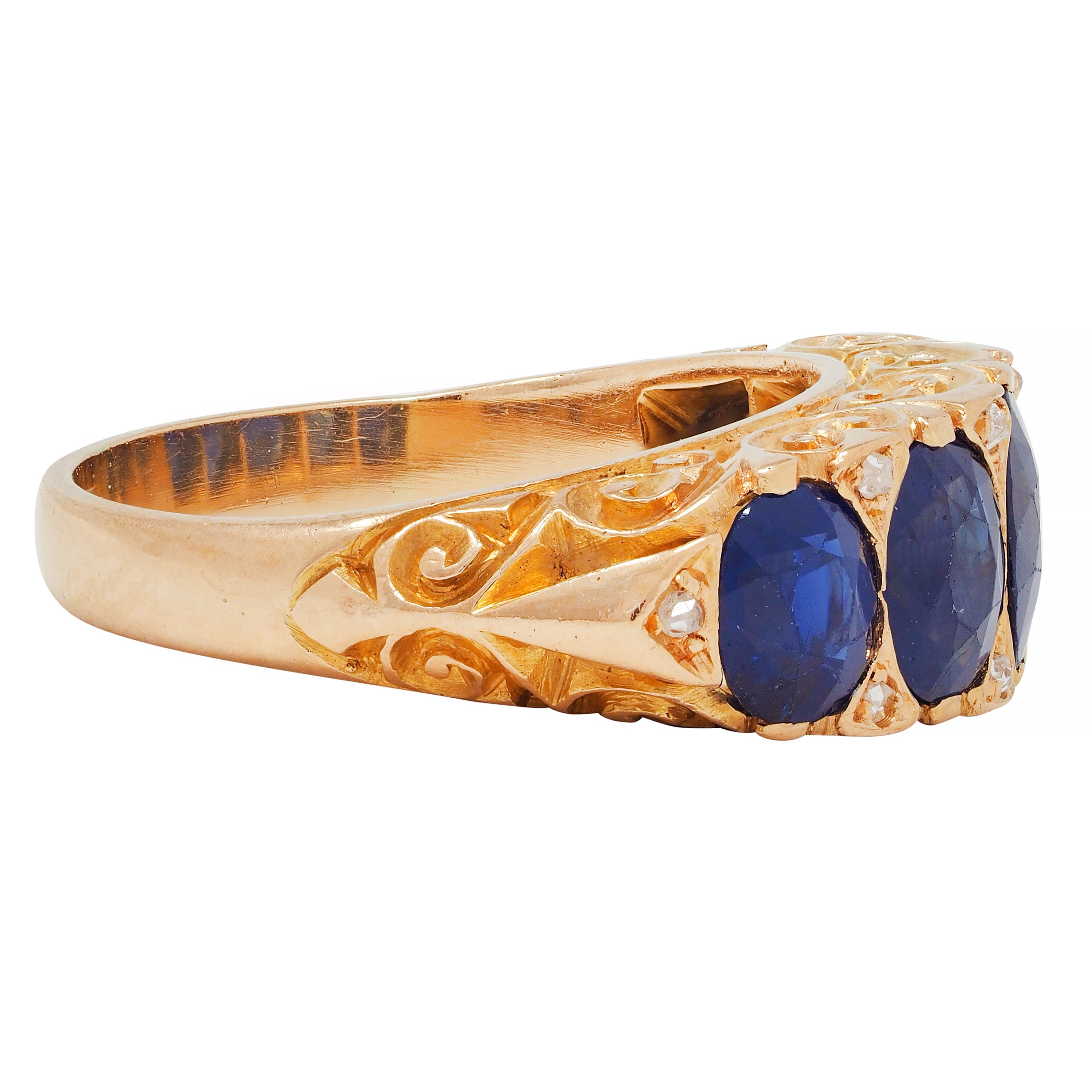 Victorian 4.10 CTW No Heat Sapphire Diamond 18 Karat Gold Antique Band Ring GIA