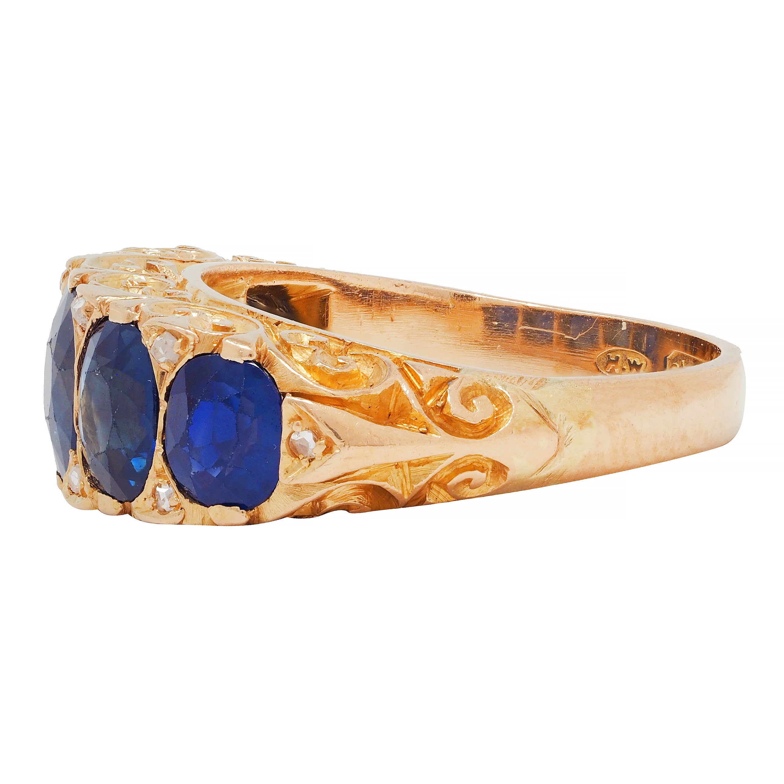 Victorian 4.10 CTW No Heat Sapphire Diamond 18 Karat Gold Antique Band Ring GIA
