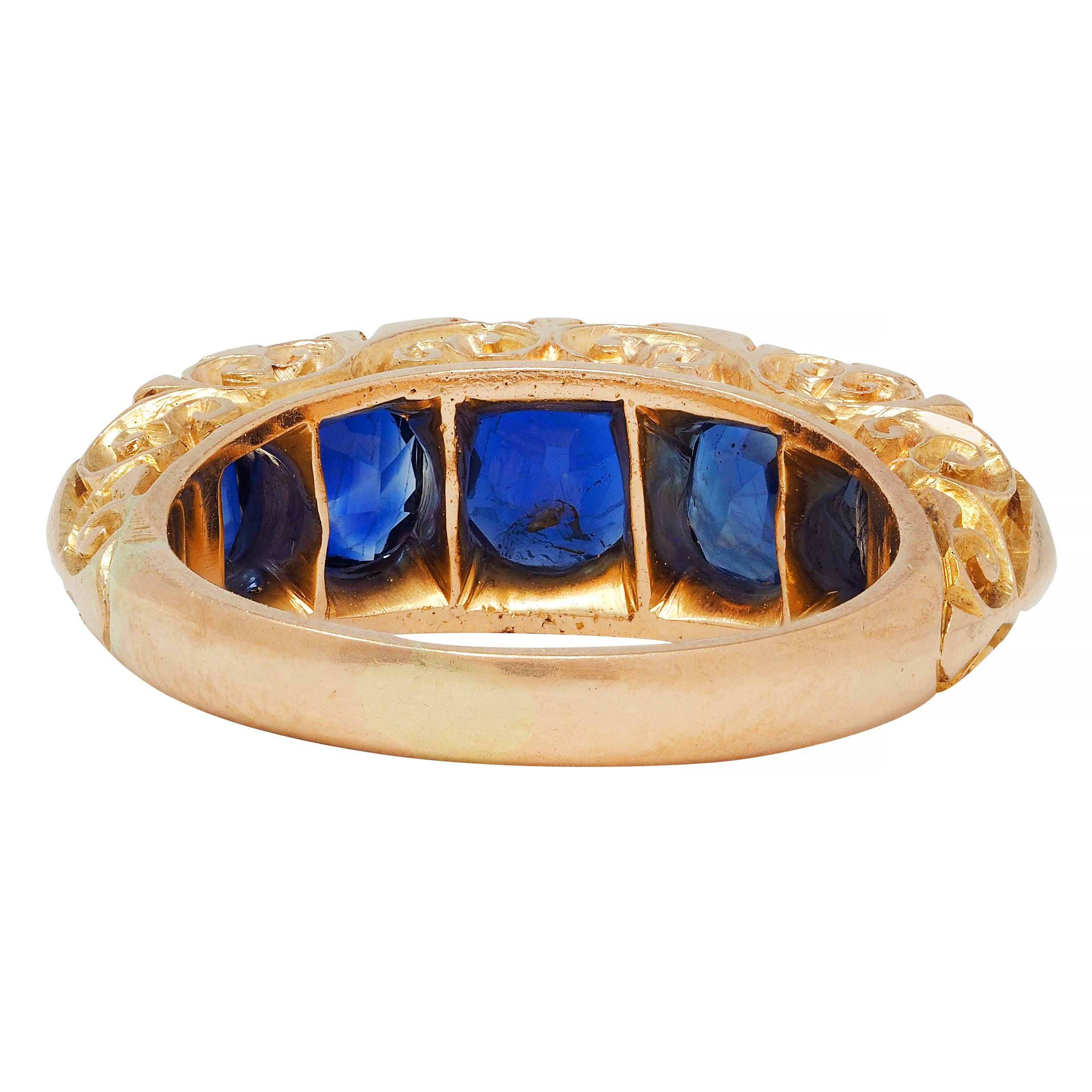 Victorian 4.10 CTW No Heat Sapphire Diamond 18 Karat Gold Antique Band Ring GIA