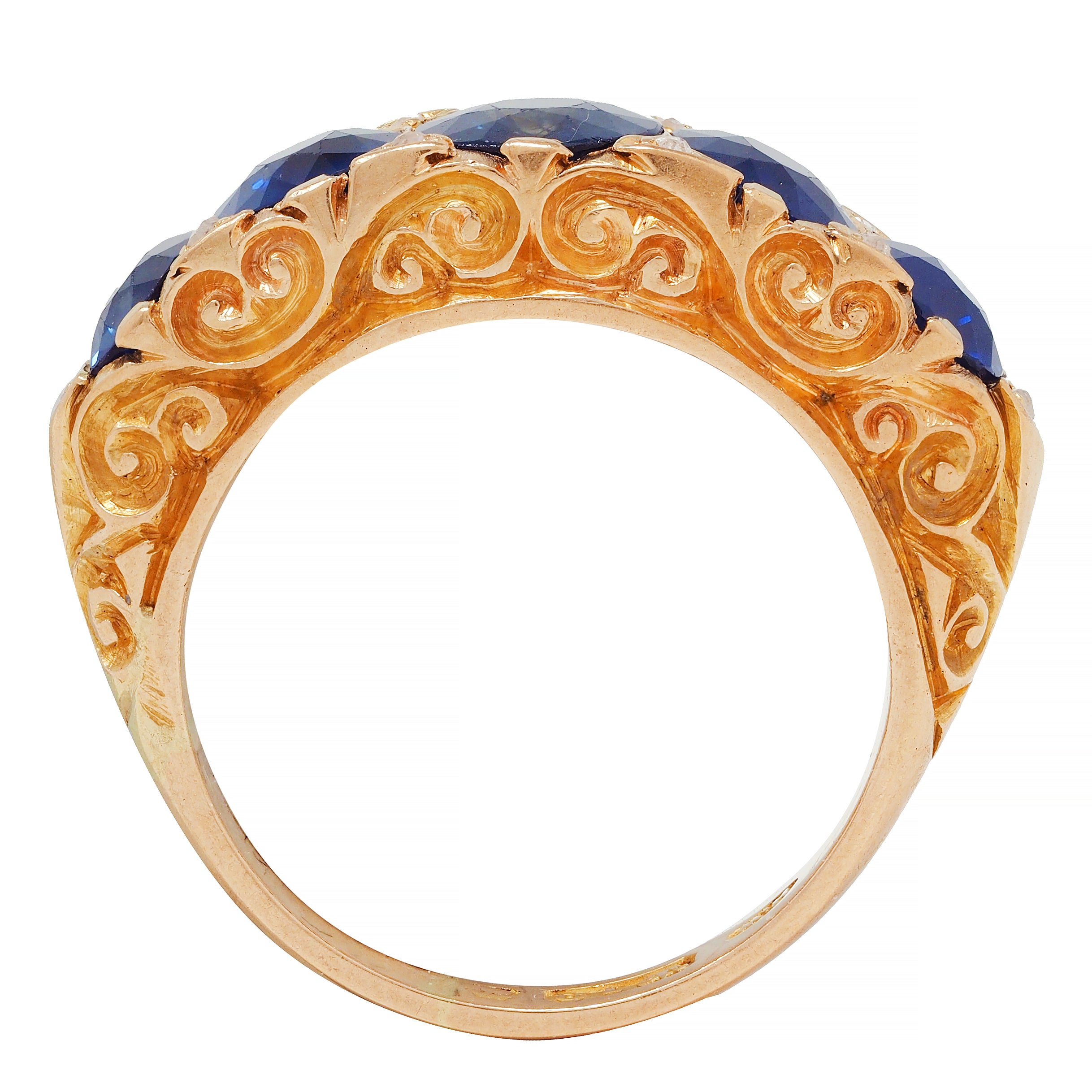 Victorian 4.10 CTW No Heat Sapphire Diamond 18 Karat Gold Antique Band Ring GIA