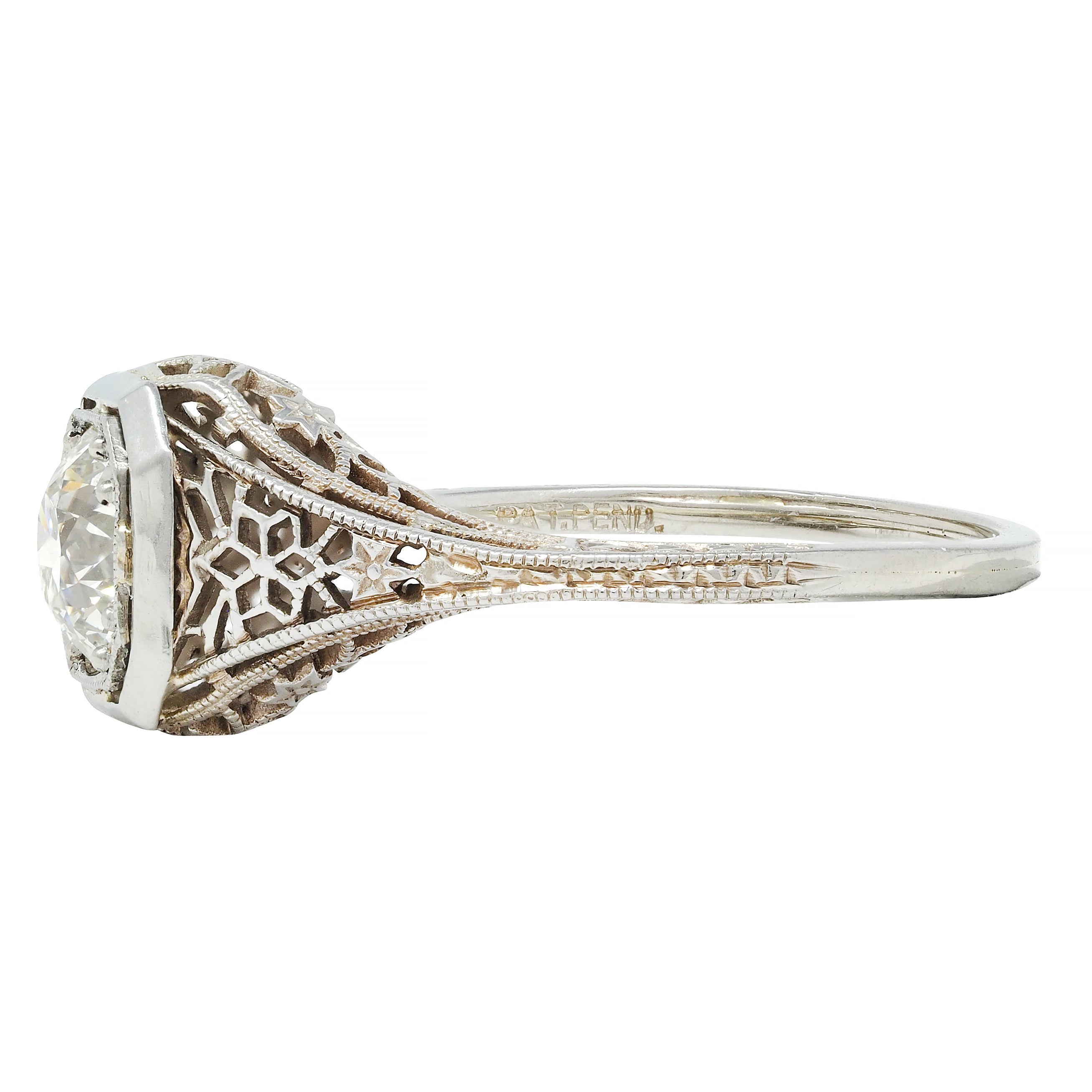 Art Deco 0.90 CTW Old European Cut Diamond Floral Vintage Engagement Ring