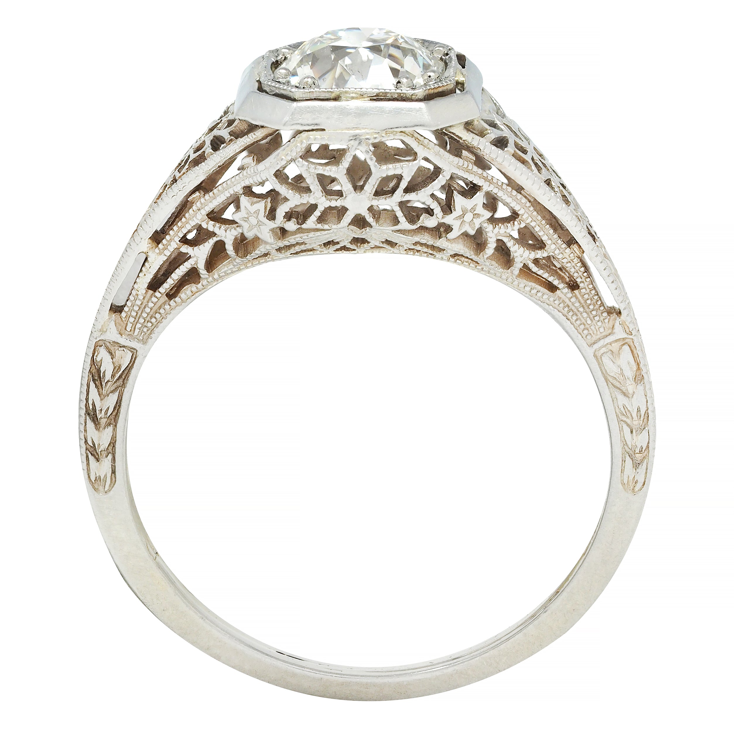 Art Deco 0.90 CTW Old European Cut Diamond Floral Vintage Engagement Ring