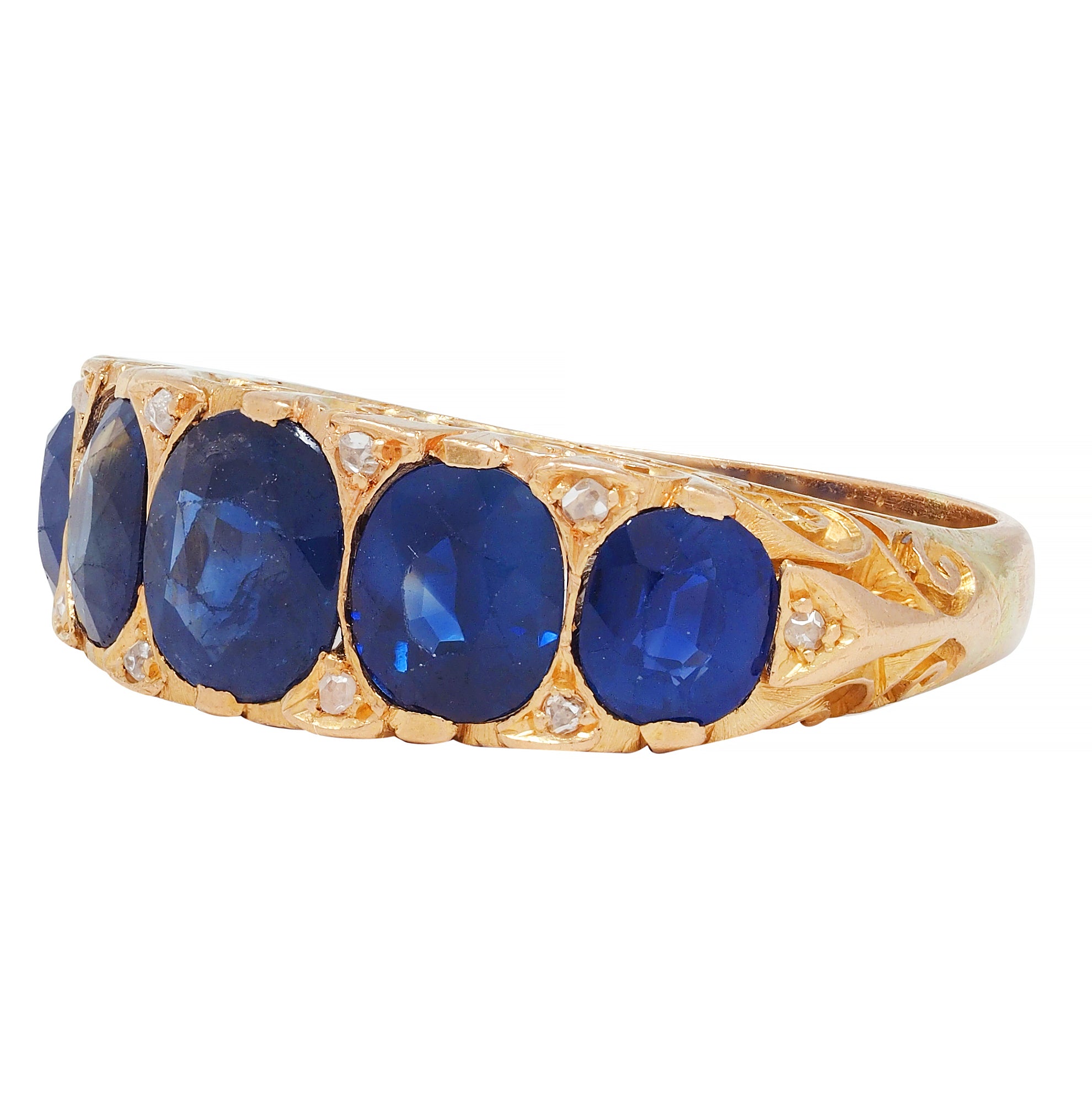 Victorian 4.10 CTW No Heat Sapphire Diamond 18 Karat Gold Antique Band Ring GIA