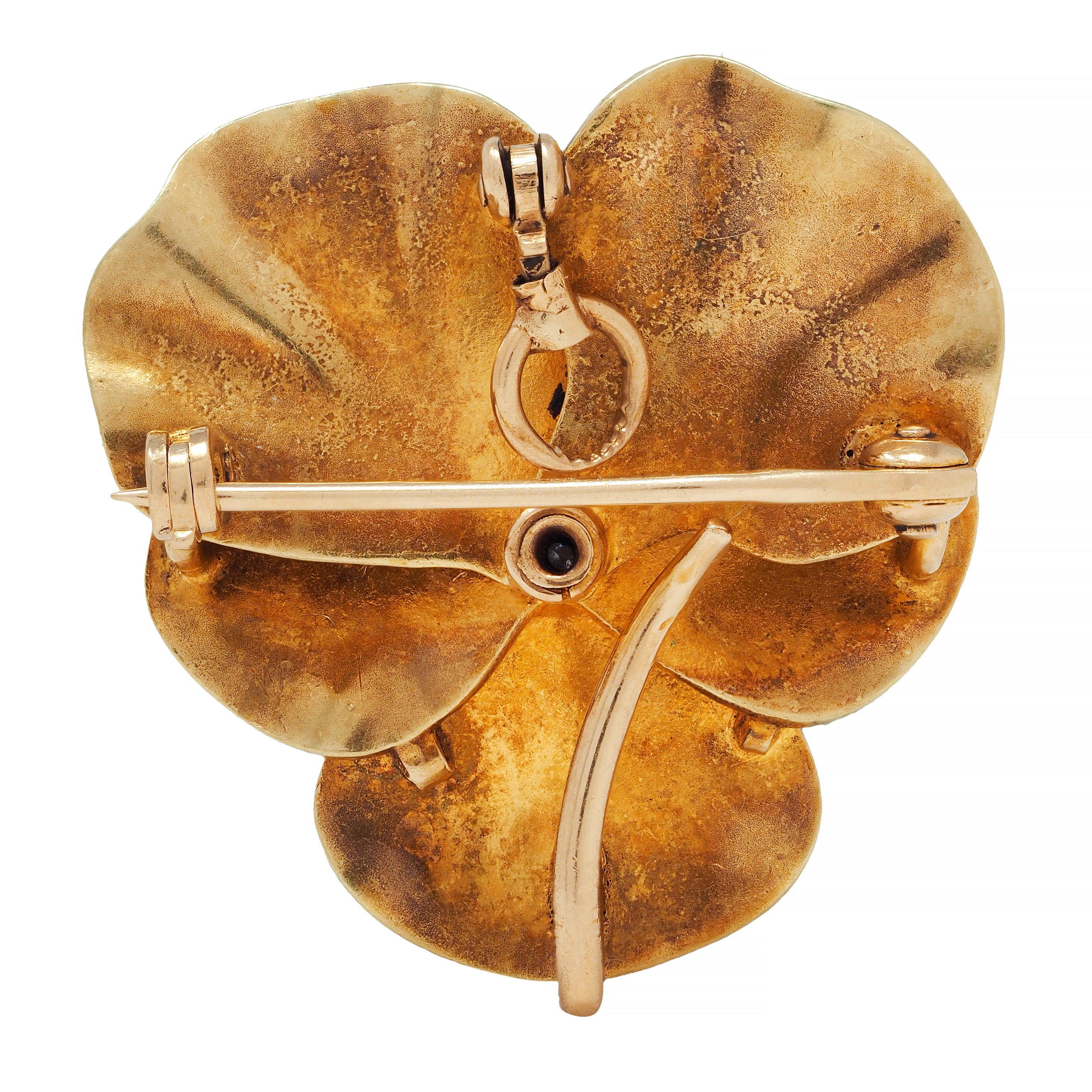 Art Nouveau Diamond Pearl Enamel 14 Karat Gold Pansy Antique Pendant Brooch