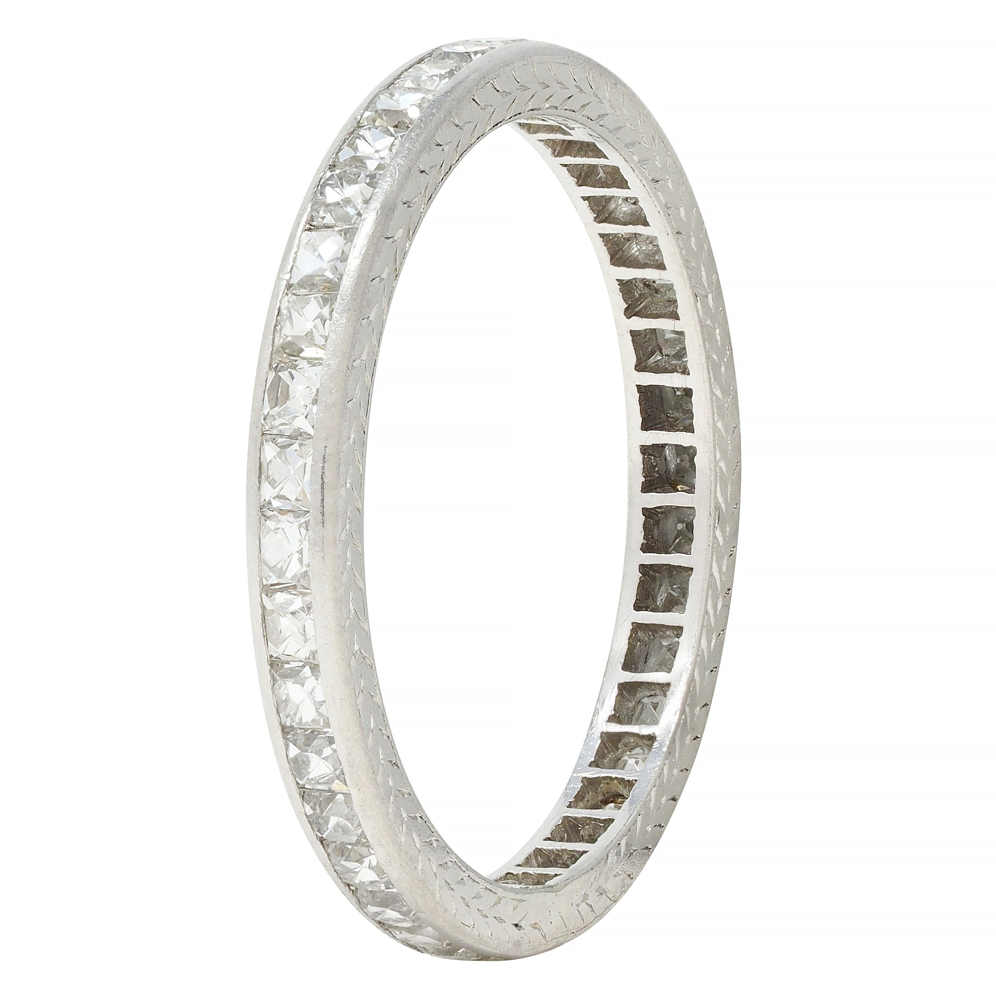 Tiffany & Co. Art Deco 1.17 CTW French Cut Diamond Platinum Wheat Band Ring