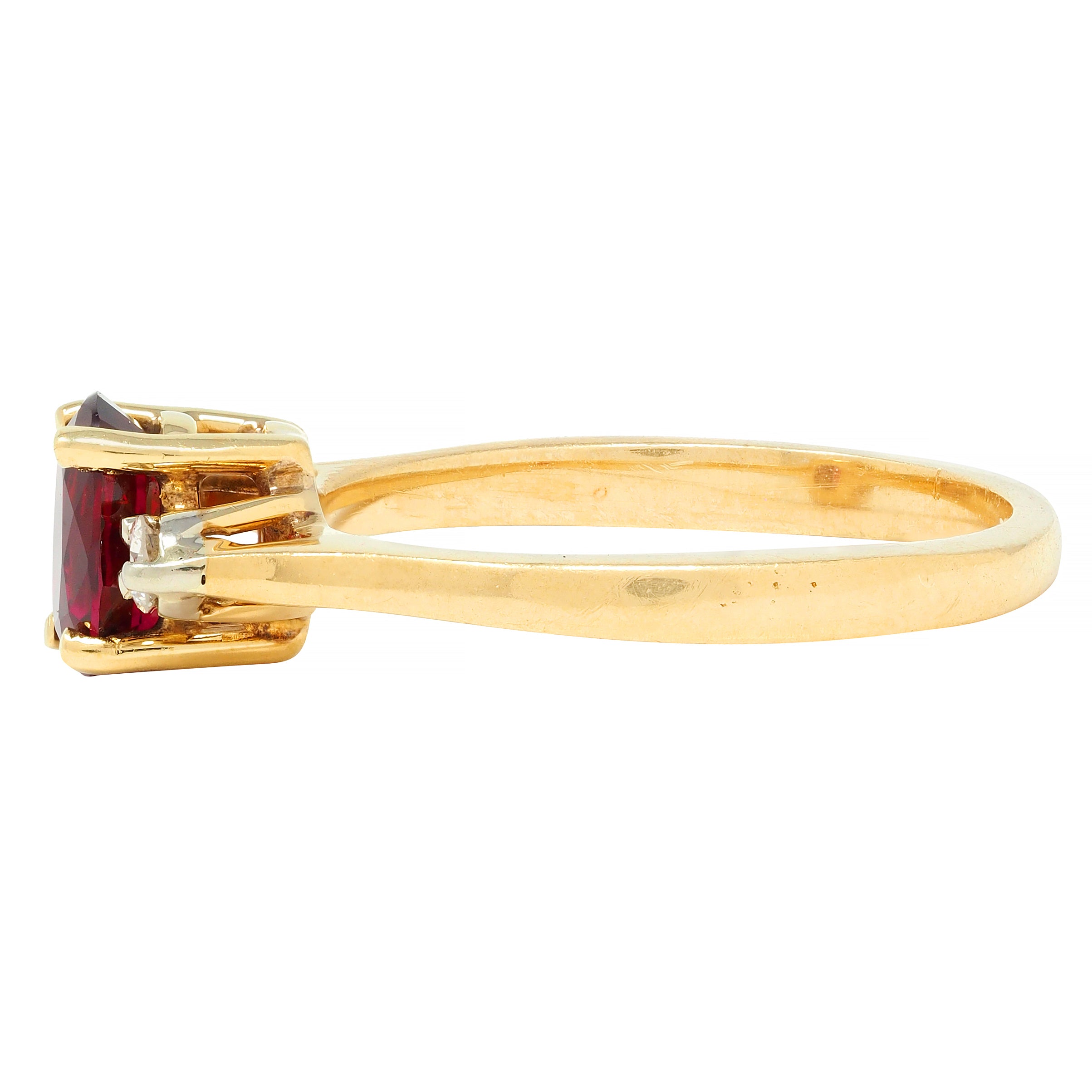 1990's 0.98 CTW Ruby Diamond 18 Karat Yellow Gold Three Stone Vintage Ring