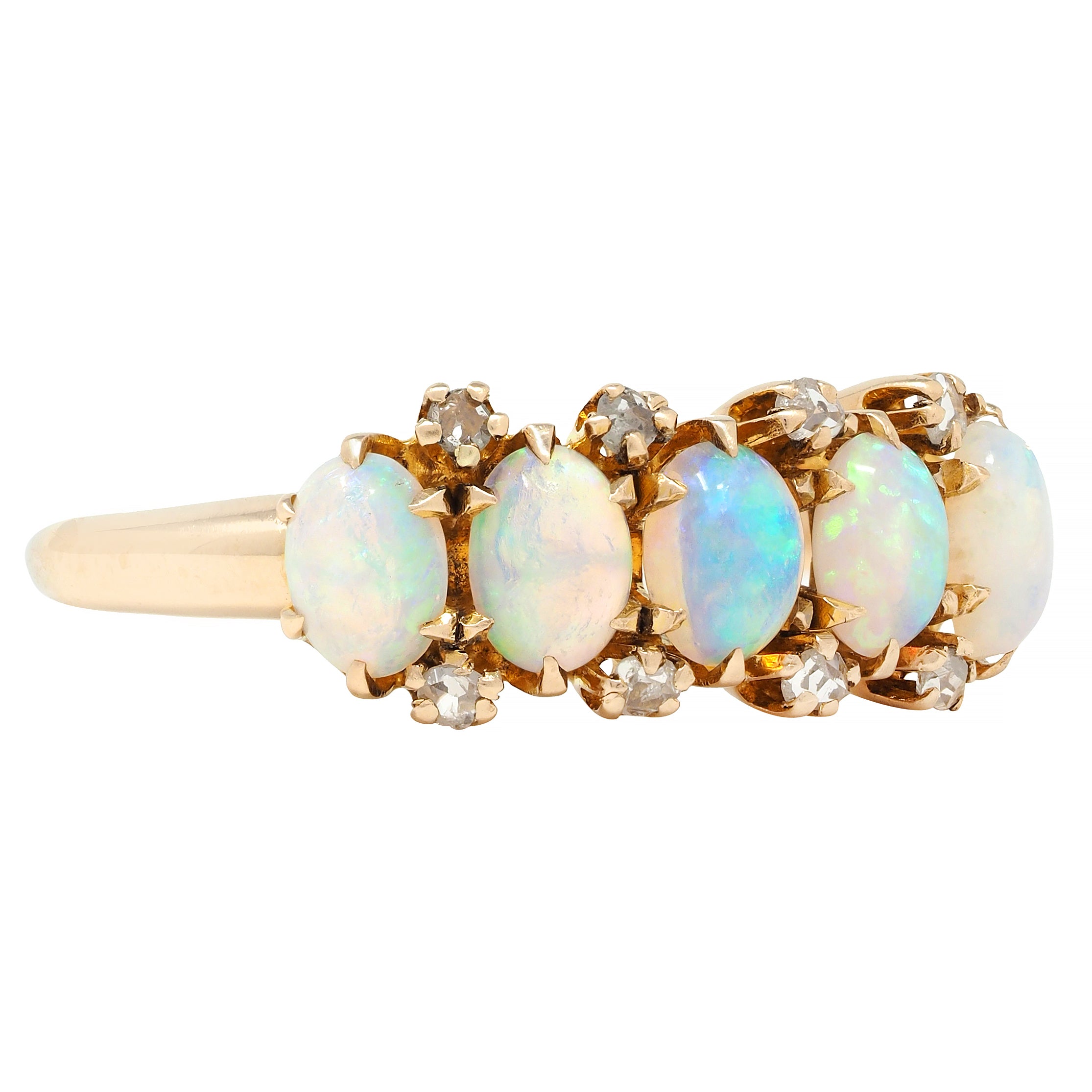 Victorian Opal Diamond 14 Karat Yellow Gold Antique Five Stone Ring
