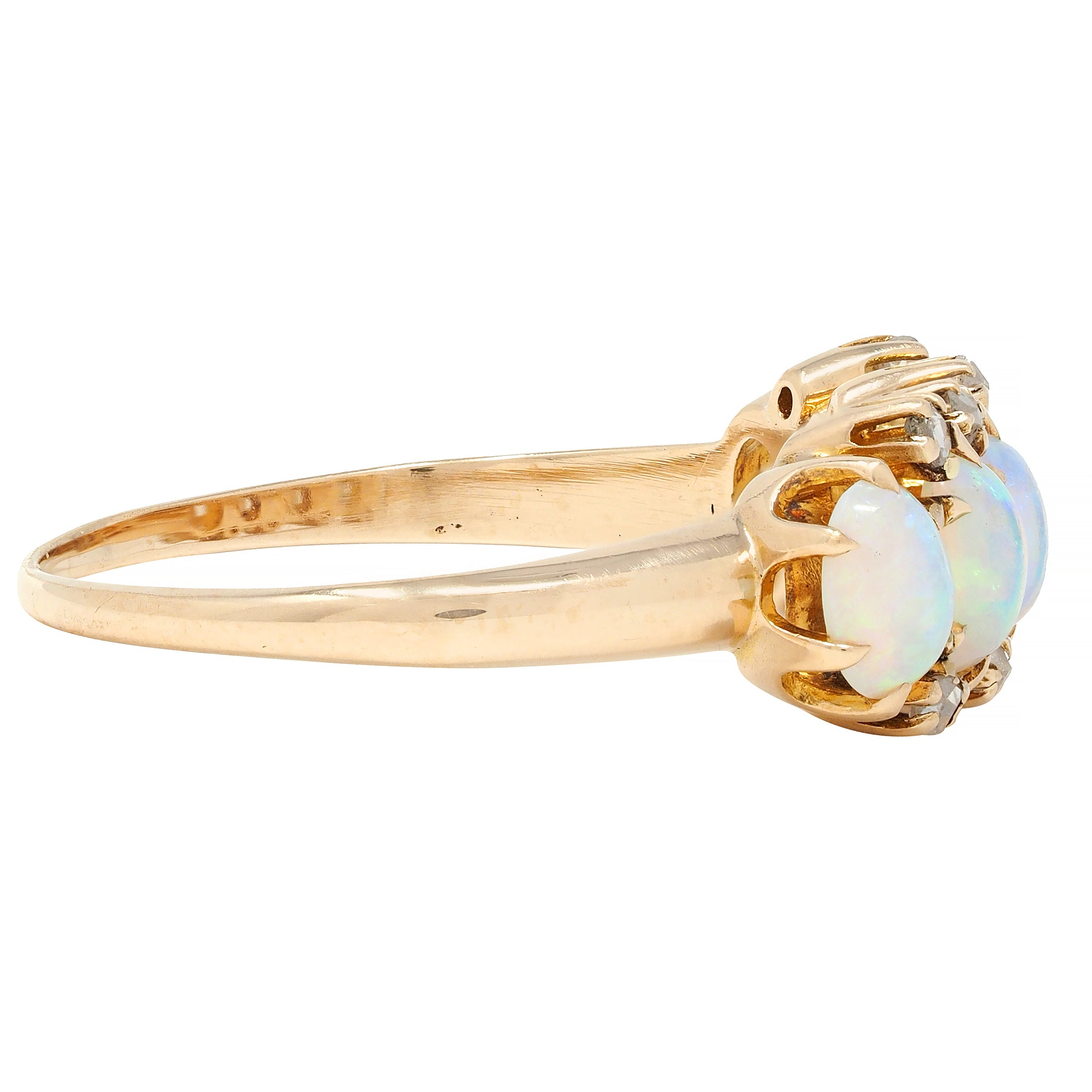 Victorian Opal Diamond 14 Karat Yellow Gold Antique Five Stone Ring