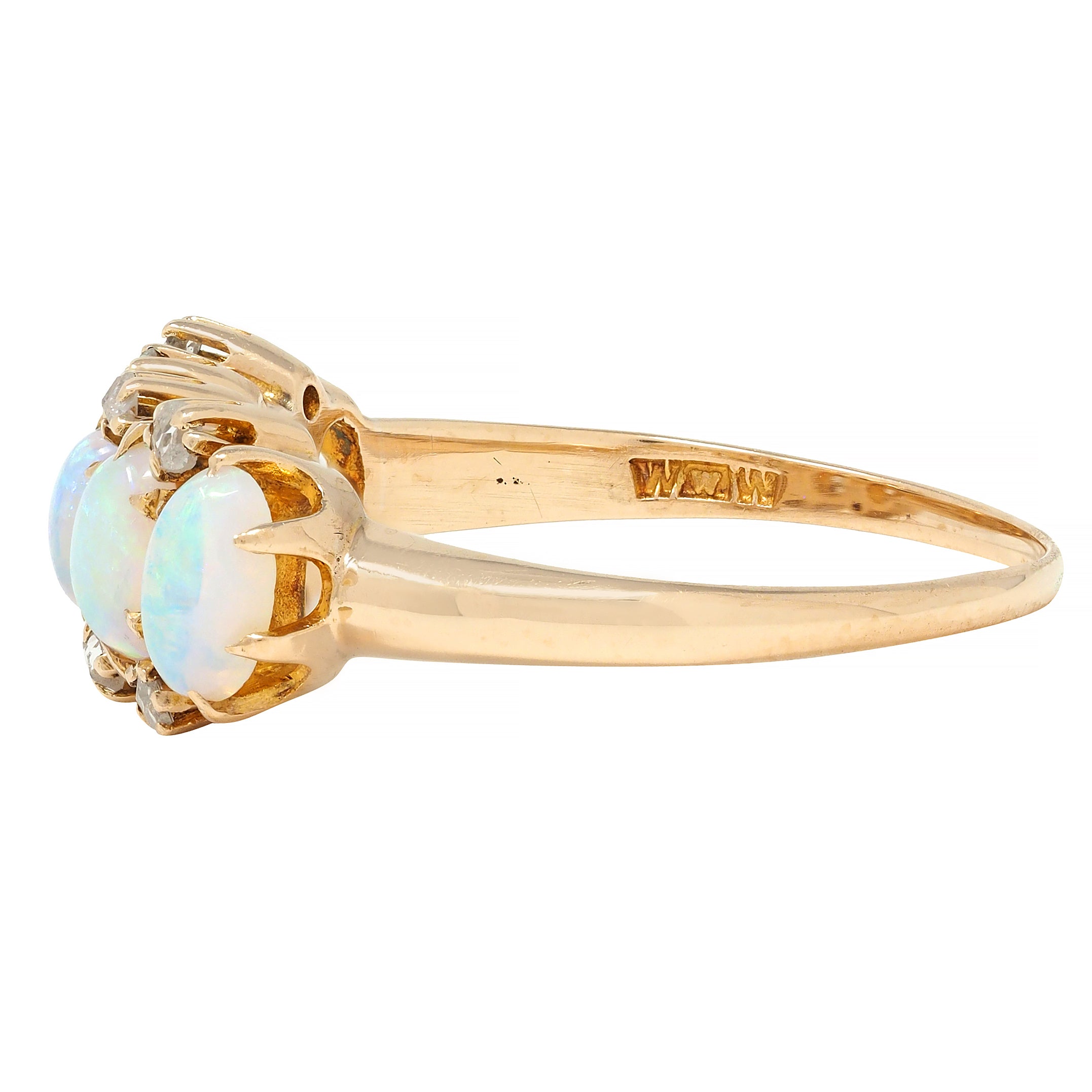 Victorian Opal Diamond 14 Karat Yellow Gold Antique Five Stone Ring
