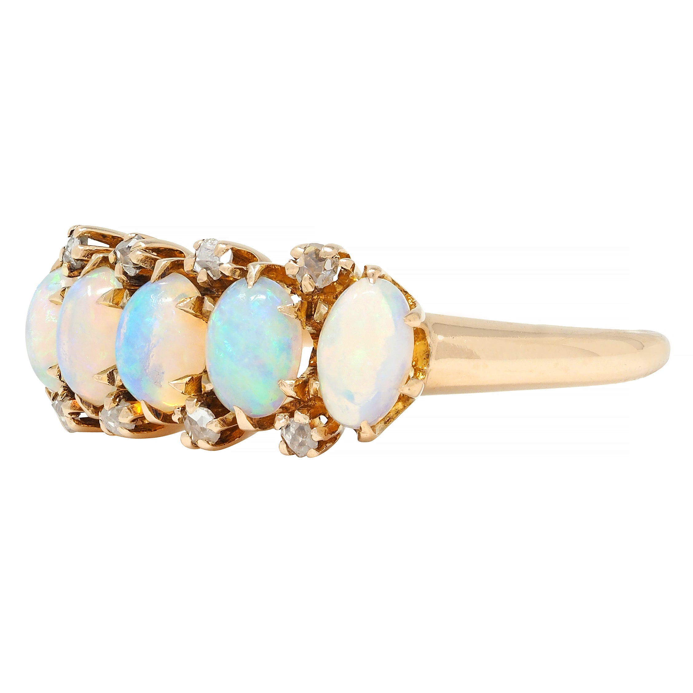 Victorian Opal Diamond 14 Karat Yellow Gold Antique Five Stone Ring